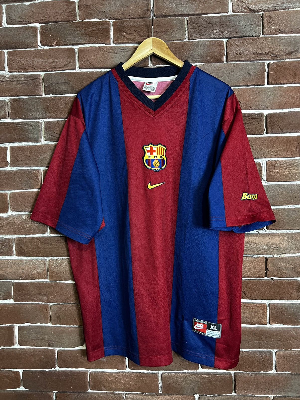 image of F C Barcelona x Nike Vintage Fc Barcelona 90's Red Jersey Nike Swoosh Soccer, Men's (Size XL)