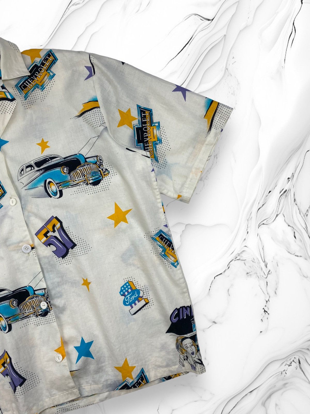 Vintage Mens Vintage Chevrolet Ford Cinema Hawaiian Shirt Size S Size US S / EU 44-46 / 1 - 3 Thumbnail