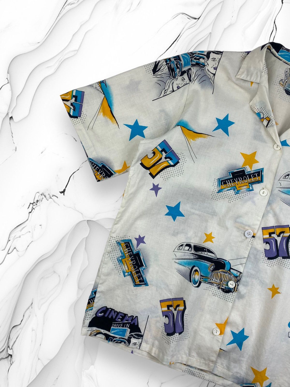 Vintage Mens Vintage Chevrolet Ford Cinema Hawaiian Shirt Size S Size US S / EU 44-46 / 1 - 2 Thumbnail
