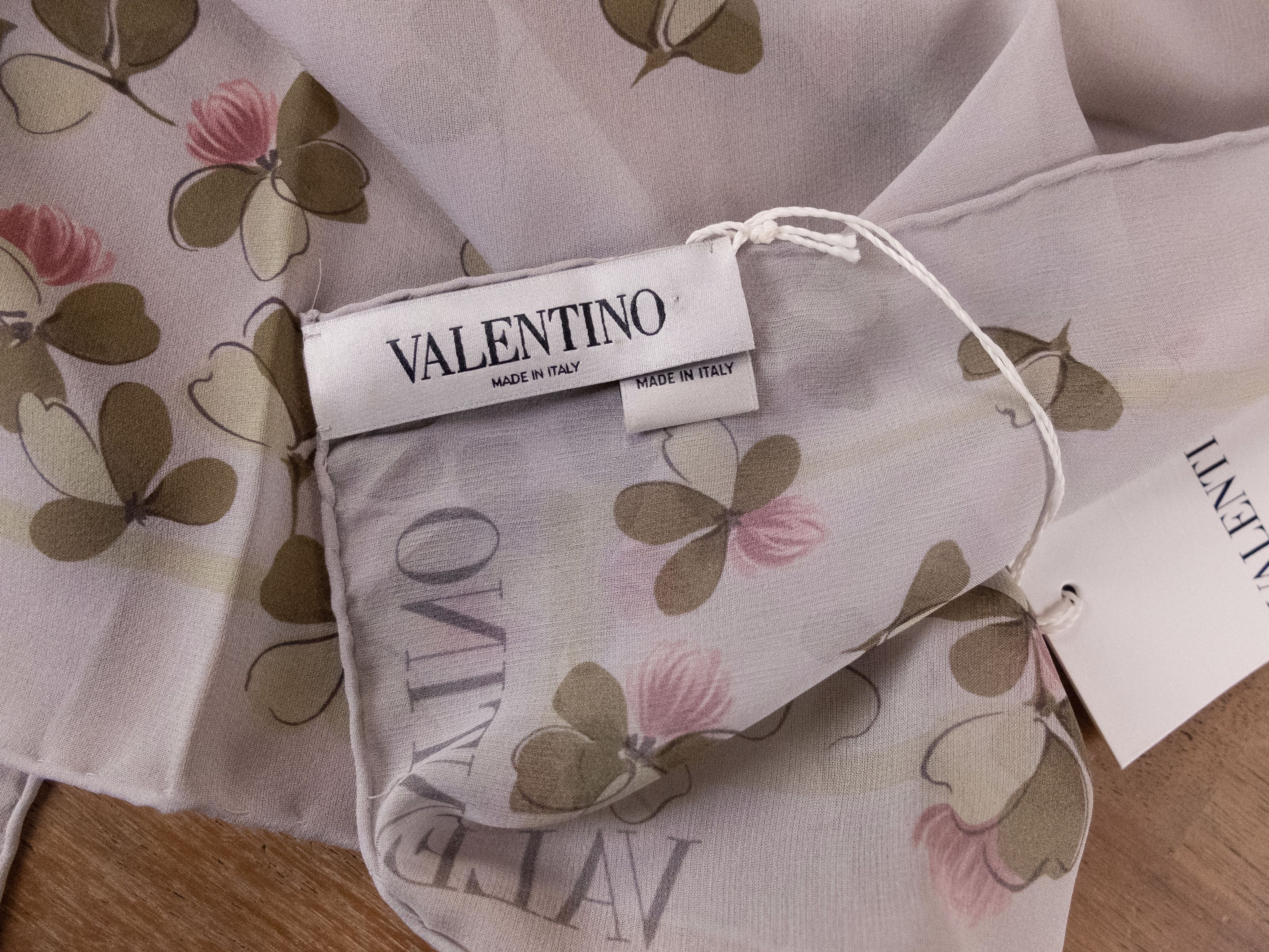 Valentino VALENTINO light gray floral sheer silk rectangle stole scarf Size ONE SIZE - 4 Thumbnail