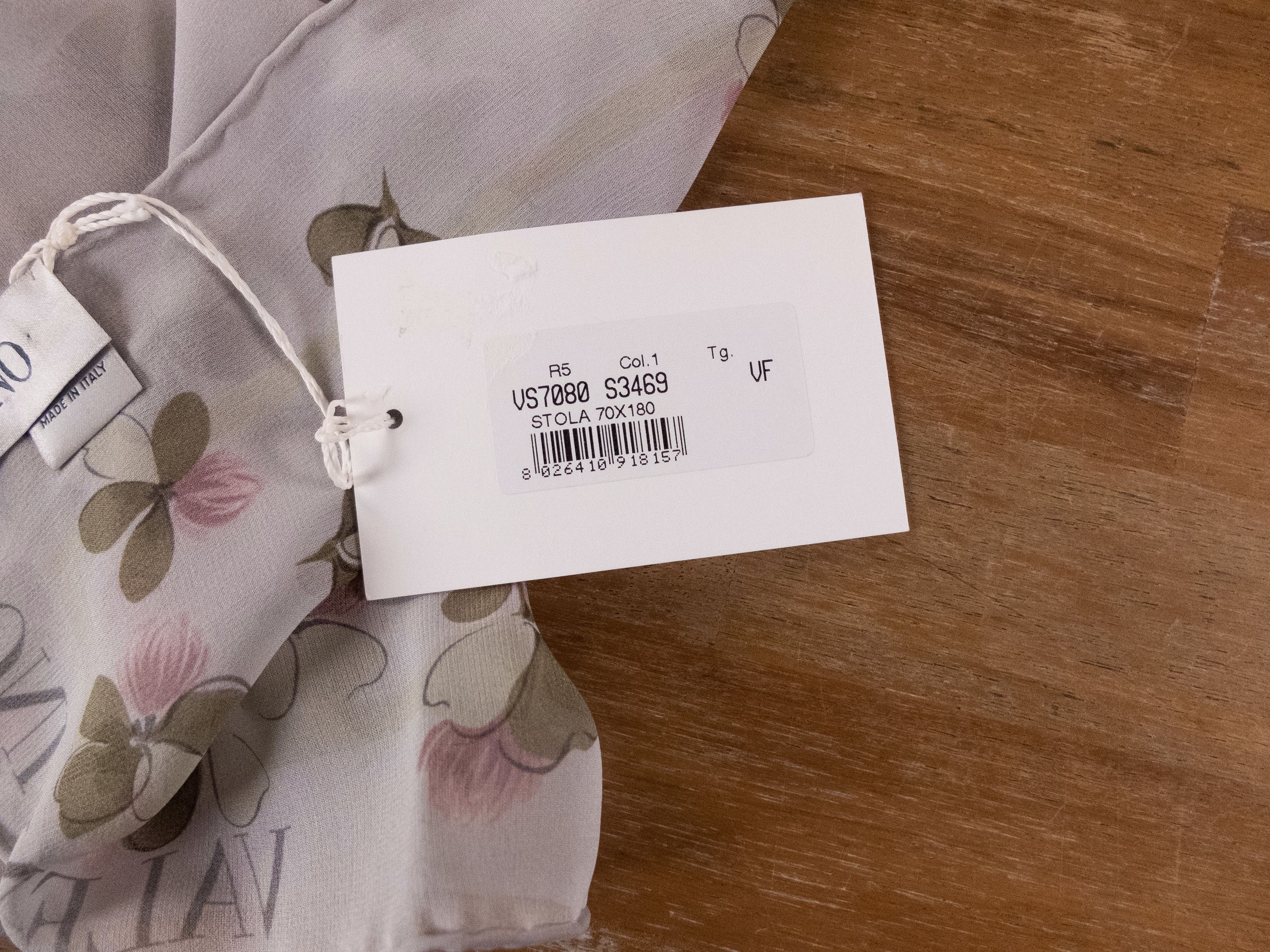 Valentino VALENTINO light gray floral sheer silk rectangle stole scarf Size ONE SIZE - 5 Thumbnail