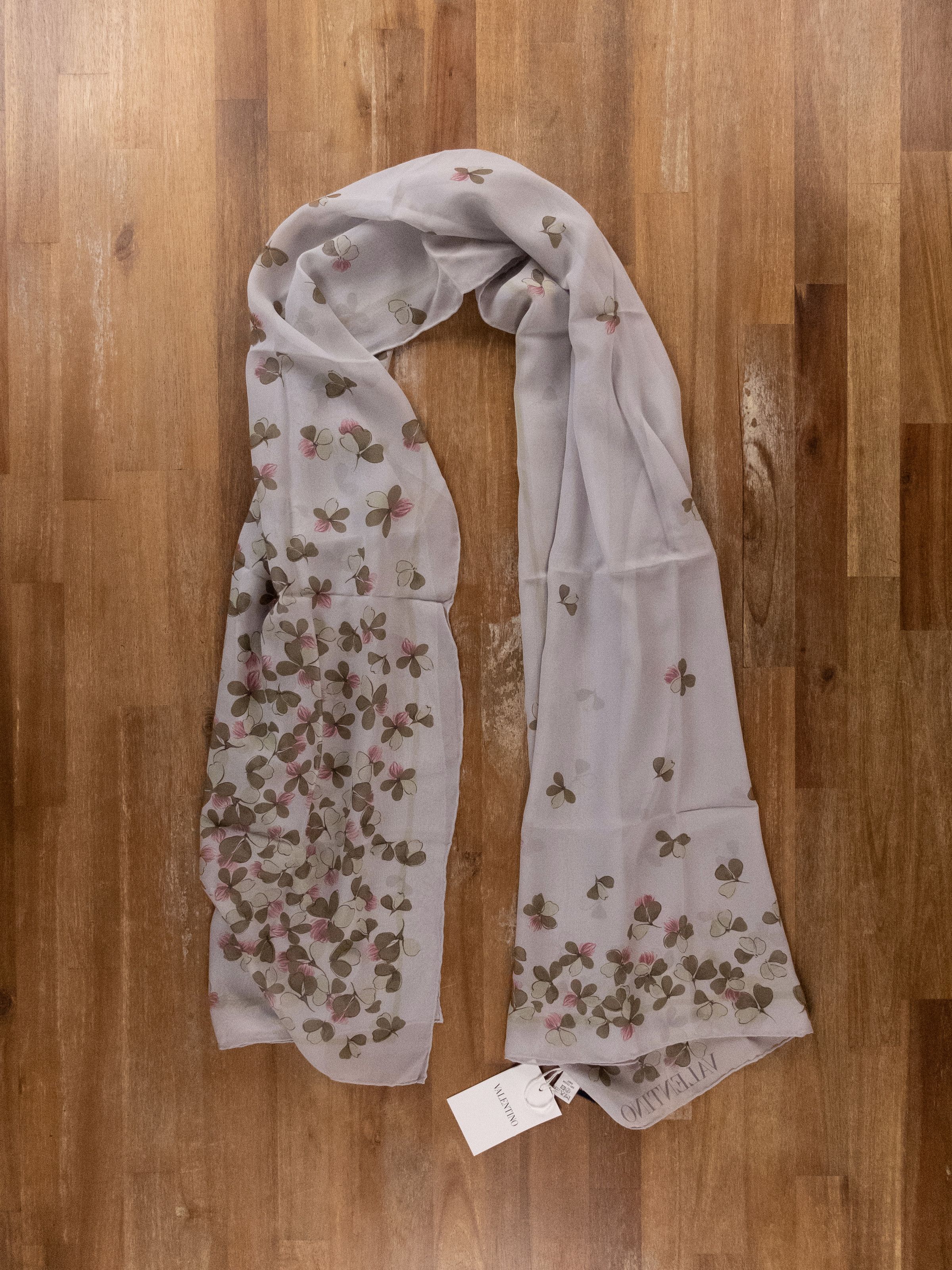 Valentino VALENTINO light gray floral sheer silk rectangle stole scarf Size ONE SIZE - 1 Thumbnail