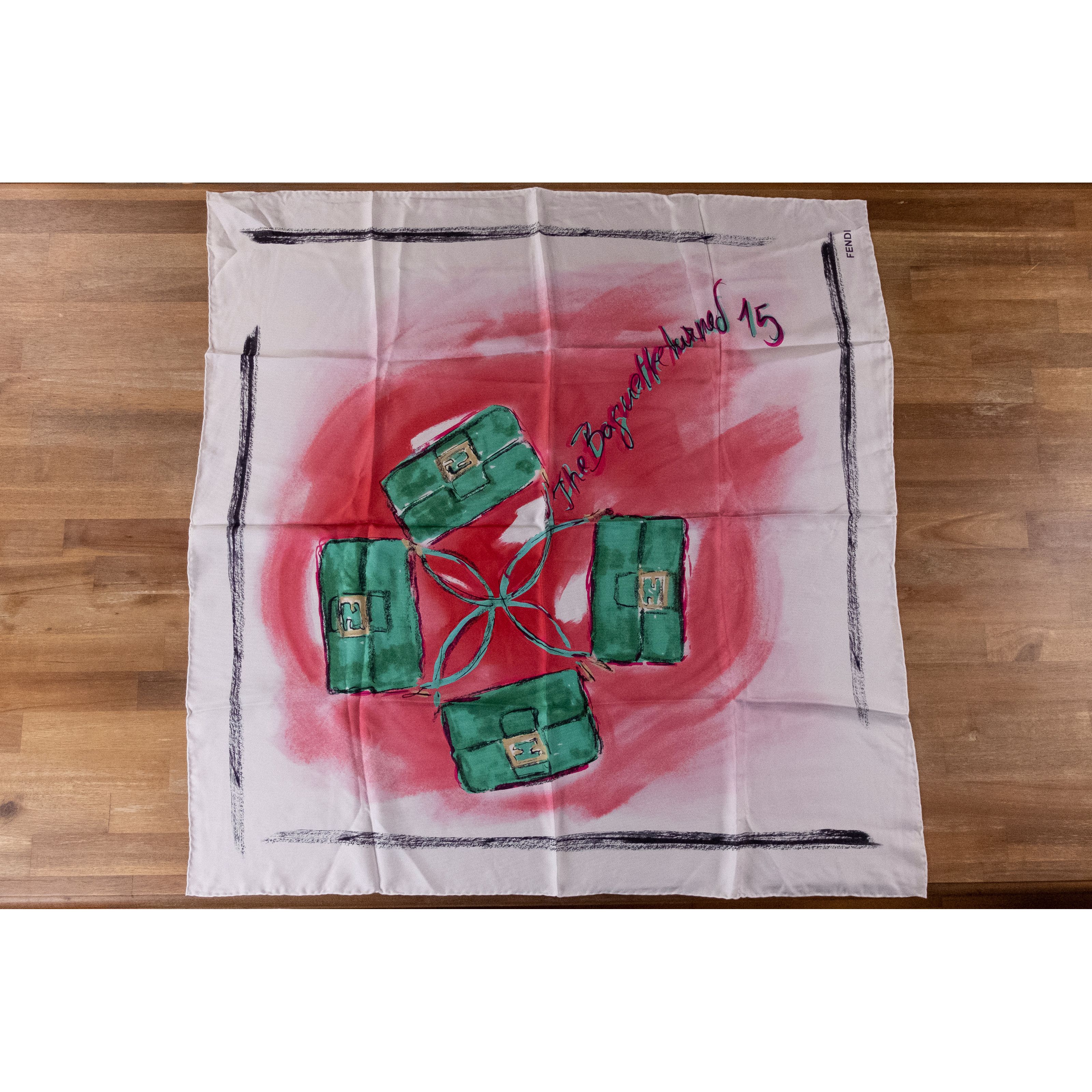 Fendi Limited Edition Baguette Bag Print Silk Square Scarf, Women's