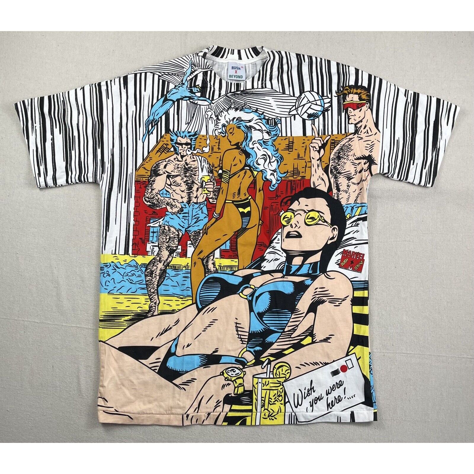 Vintage Marvel Mega All Over Print T Shirt XL Rush X Beyond Swimsuit ...