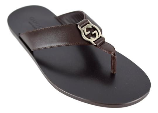 Gucci Interlocking G Brown Leather Thong Sandals, Men's (Size 6.5)