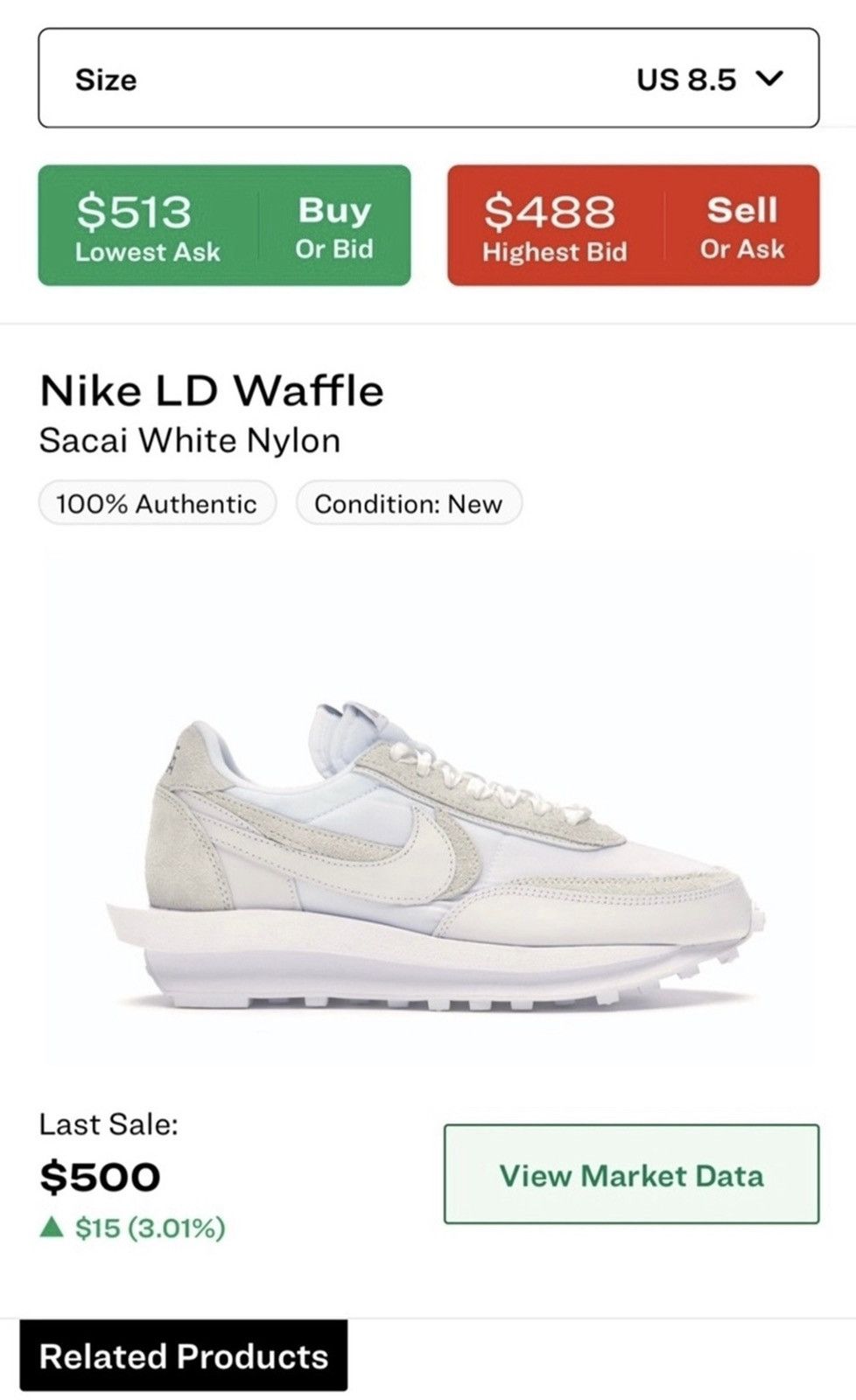 Nike × Sacai LD Waffle White Nylon Size US 8.5 / EU 41-42 - 8 Thumbnail