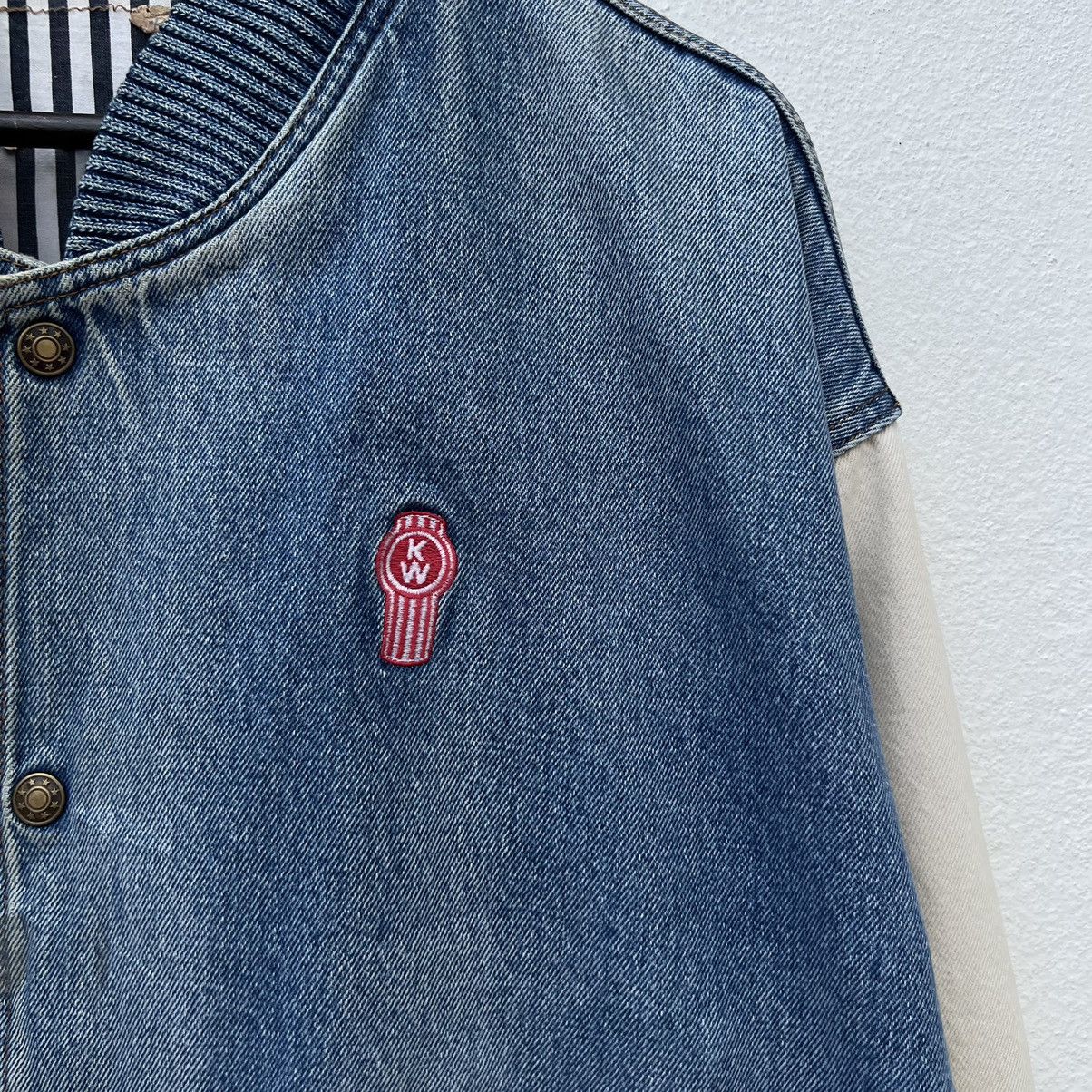 Japanese Brand VINTAGE BOMBER VARSITY JACKET DENIM STYLE Size US XL / EU 56 / 4 - 4 Thumbnail