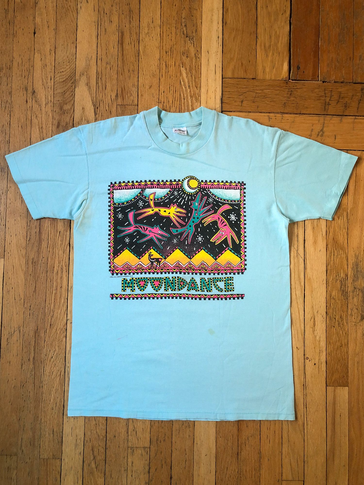 Vintage 1988 Single Stitch Faded Blue 'Moondance' T-Shirt Size US L / EU 52-54 / 3 - 2 Thumbnail