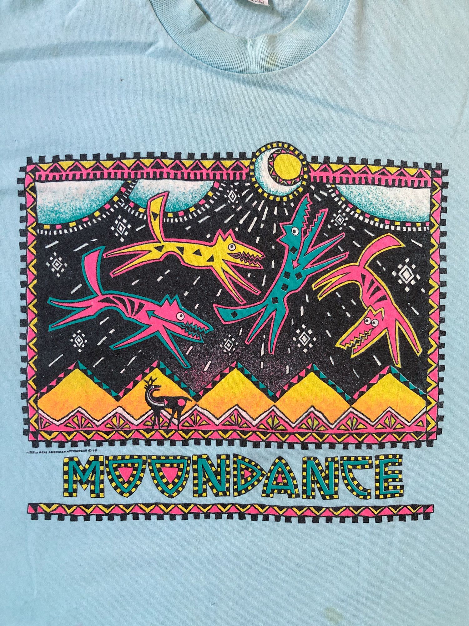 Vintage 1988 Single Stitch Faded Blue 'Moondance' T-Shirt Size US L / EU 52-54 / 3 - 1 Thumbnail