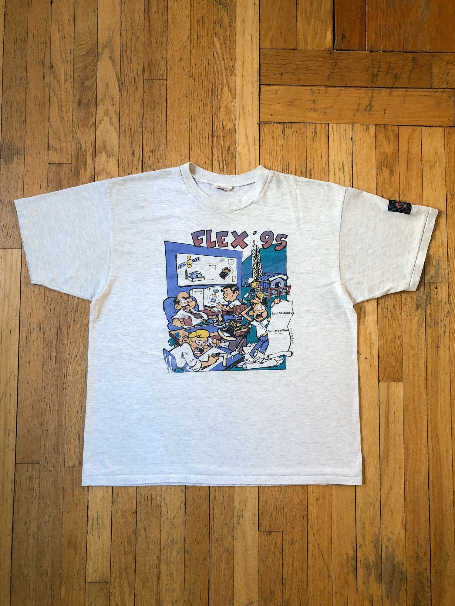 Vintage 1995 Single Stitch Boxy Faded 'Flex '95' Bell T-Shirt Size US XL / EU 56 / 4 - 2 Thumbnail