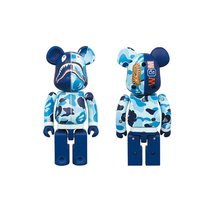 Bape Bearbrick x BAPE ABC Camo Shark Chogokin 200% Blue | Grailed