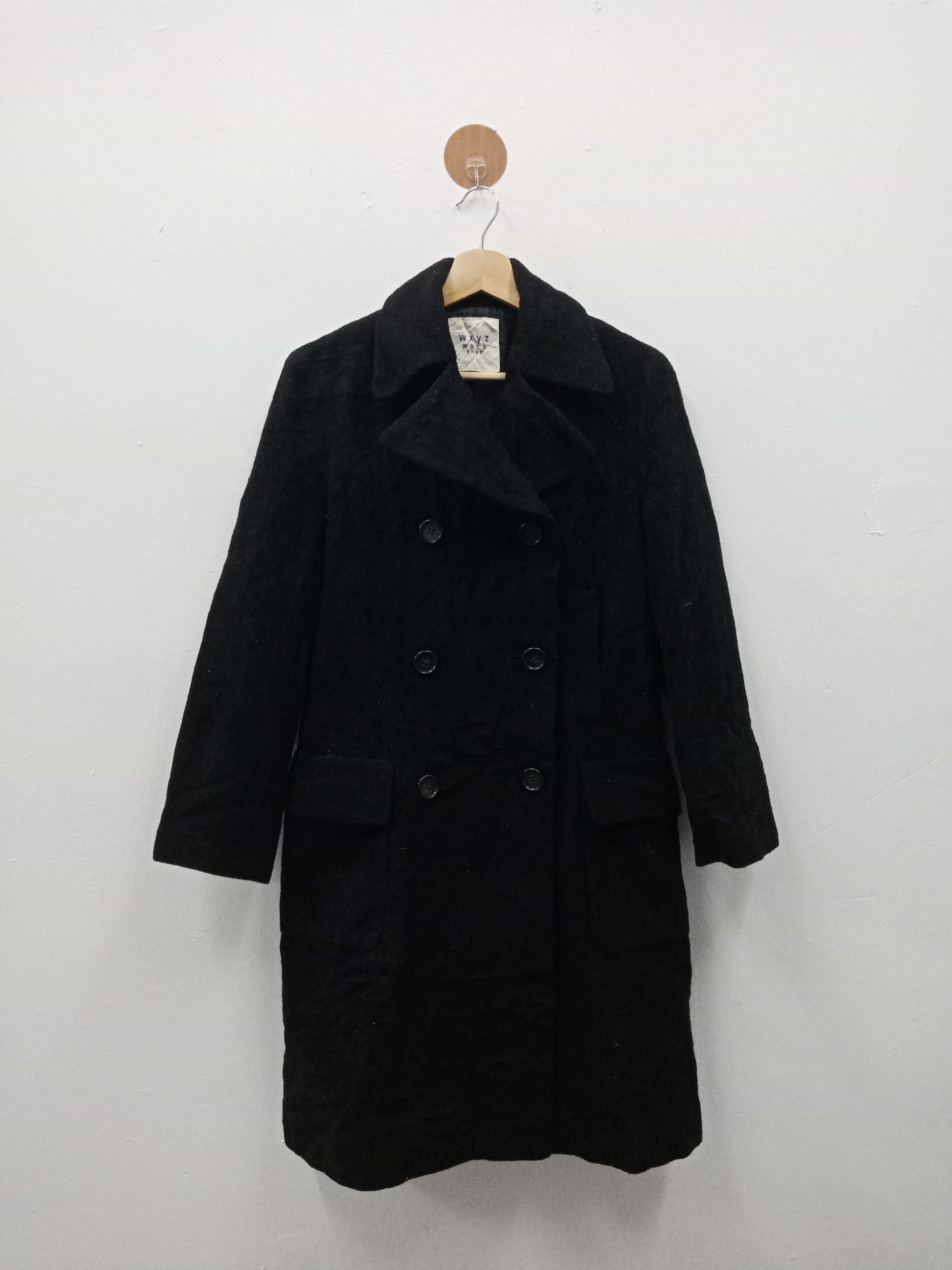 image of Yohji Yamamoto Limi Feu Wool Double Breasted Long Coat in Black, Women's (Size Medium)