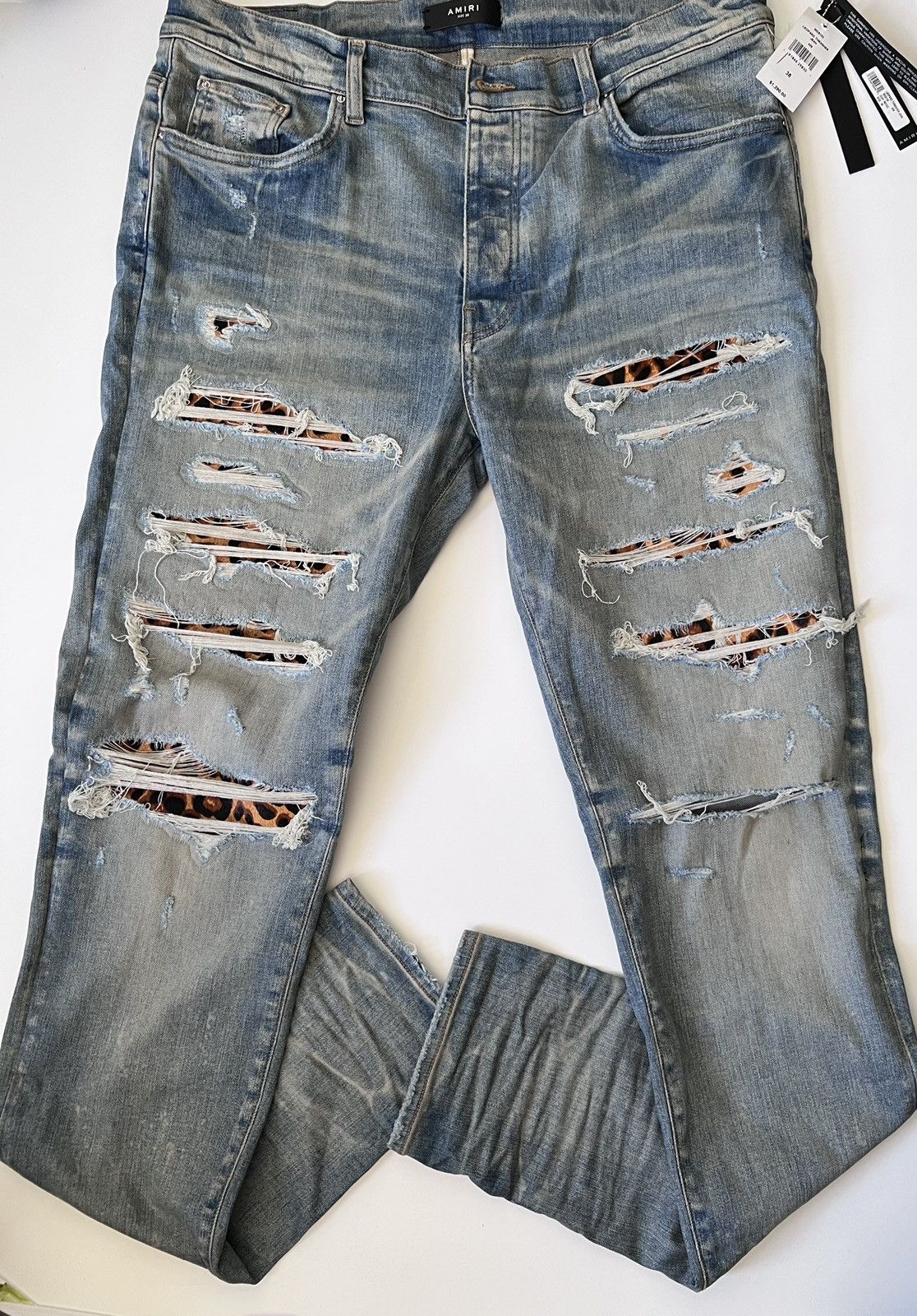 Amiri AMIRI LEOPARD THRASHER JEANS BLUE SIZE 38 Size US 38 / EU 54 - 1 Thumbnail