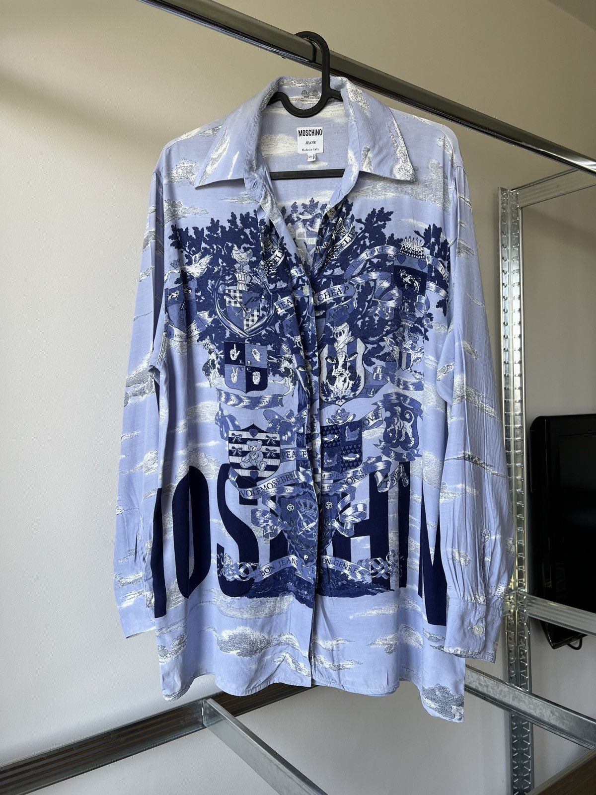 image of Moschino Royalty Baroque Printed Viscose Shirt in Blue, Men's (Size Small)