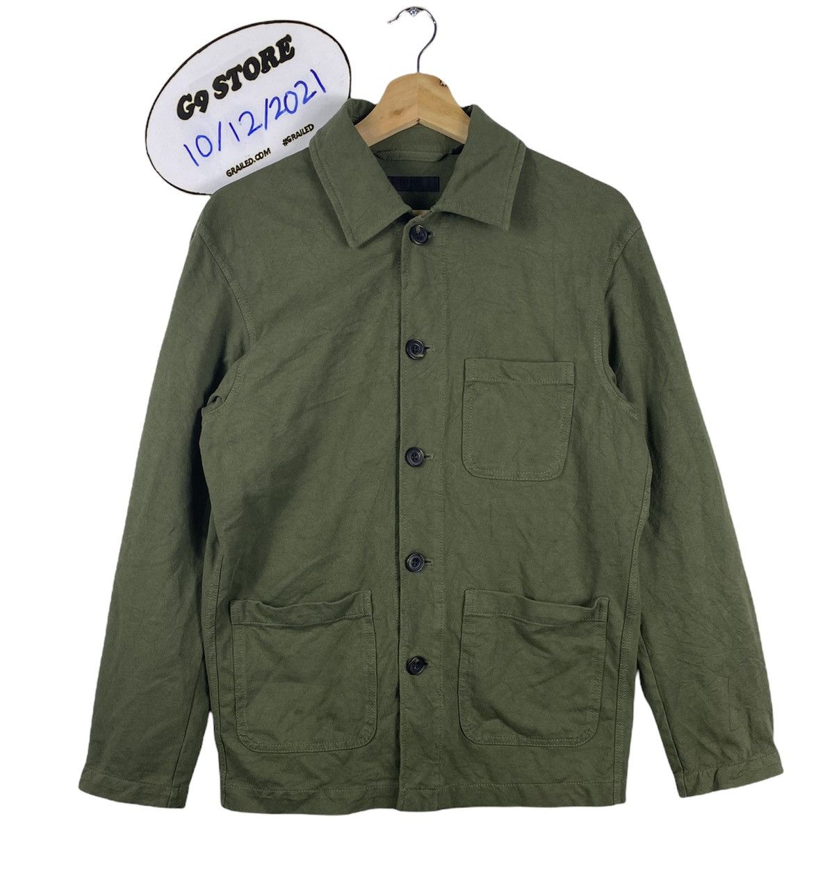image of Vintage Uniqlo Plains Green Army Shirts Button Up Flannel, Men's (Size Large)