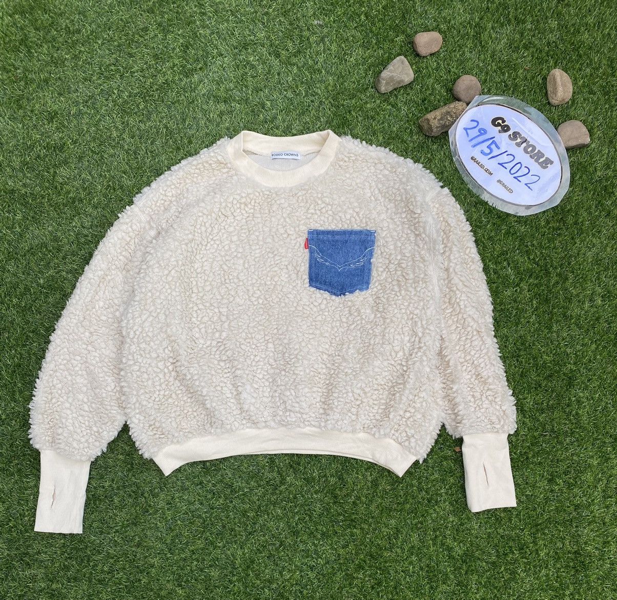 Japanese Brand Vintage Rodeo Crowns Denim Pocket Sherpa Fleece Sweatshirt Size ONE SIZE - 1 Thumbnail