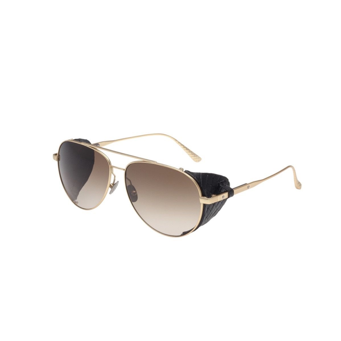 Bottega Veneta Bottega Veneta Titanium Gold Leather Aviator Sunglasses ...