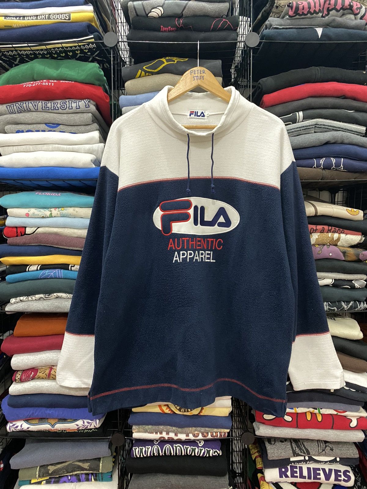 image of Bjorn Borg x Fila Vintage 90’S Fila Spell Out Logo Sweatshirt in White/Dark Blue, Men's (Size Large