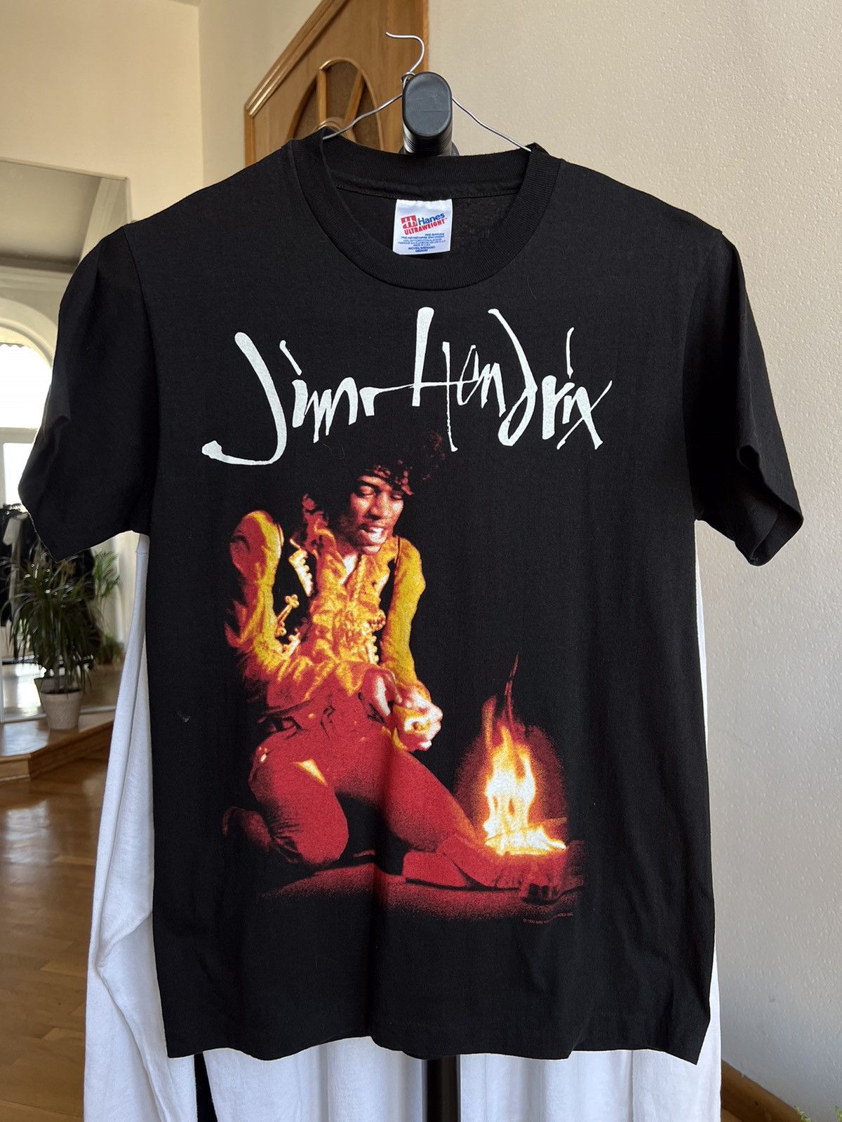 JIMI HENDRIX Jimi Hendrix Band T-shirt Band T Men's L size cotton Beige type Vintage Second Hand