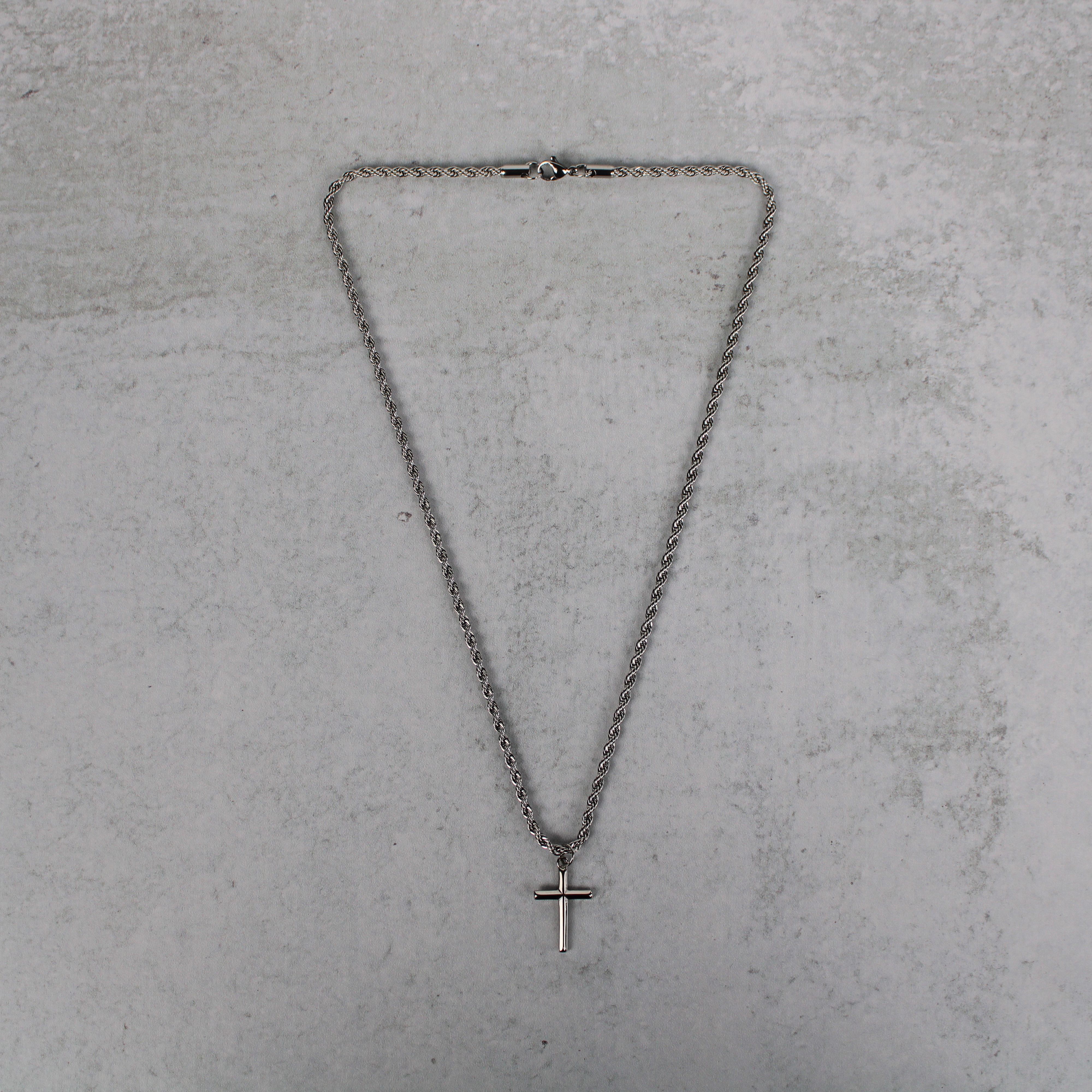 Jewelry Silver Cross Pendant Chain Necklace 3mm Rope Size ONE SIZE - 4 Thumbnail