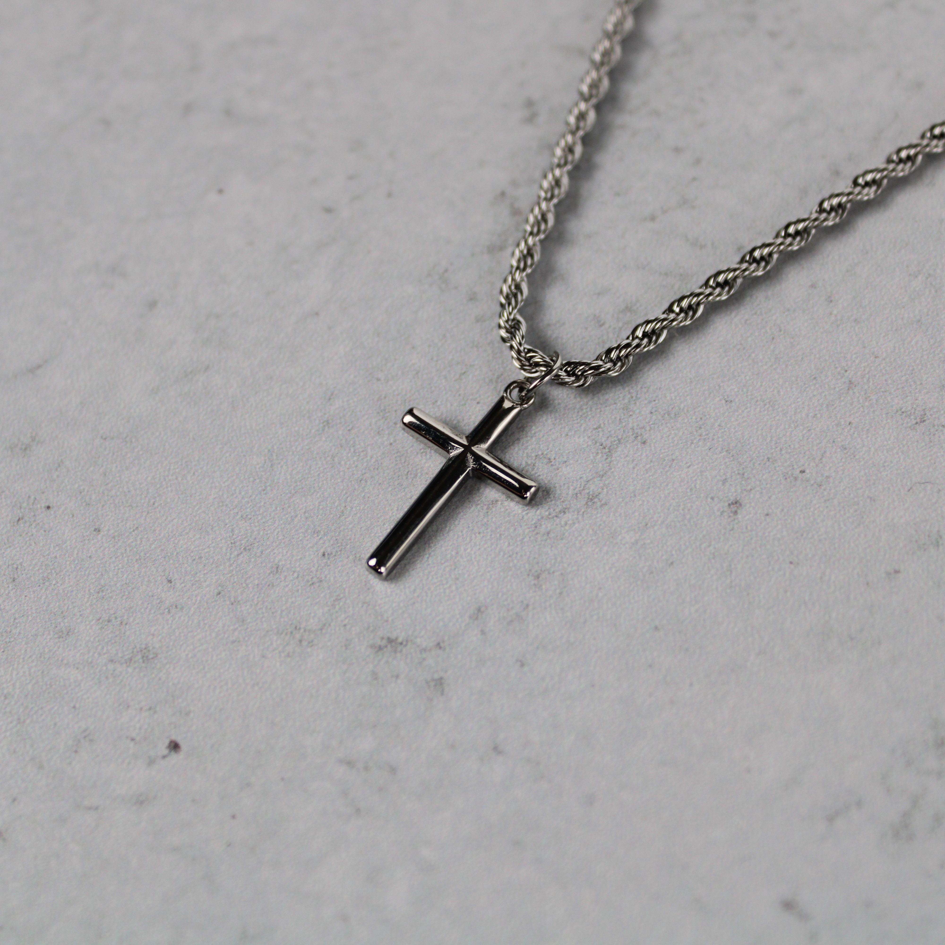Jewelry Silver Cross Pendant Chain Necklace 3mm Rope Size ONE SIZE - 3 Thumbnail