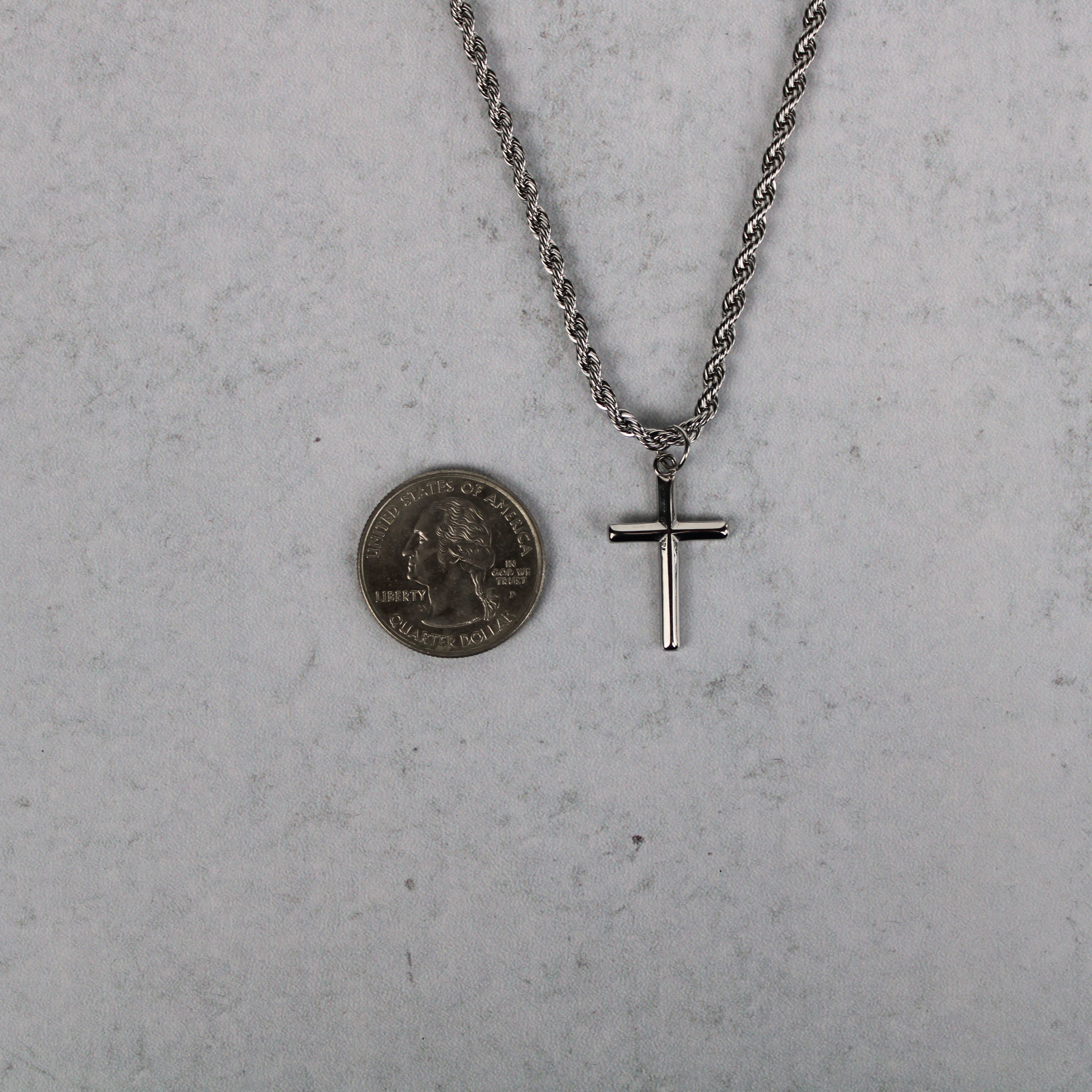 Jewelry Silver Cross Pendant Chain Necklace 3mm Rope Size ONE SIZE - 5 Thumbnail