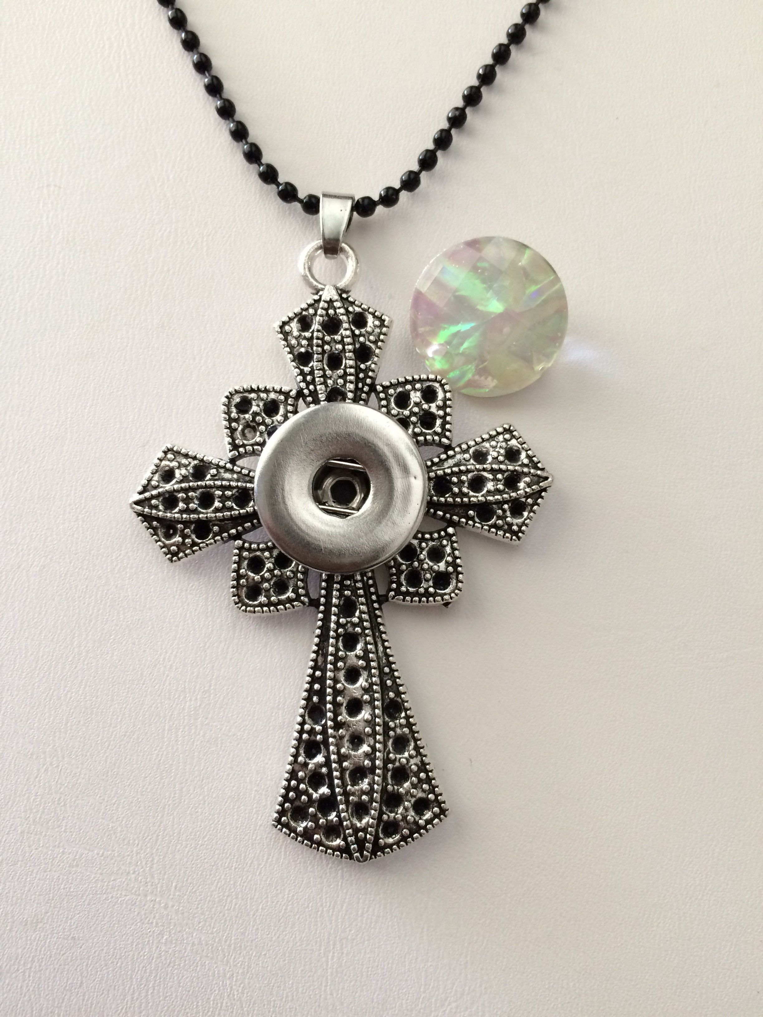 Jewelry Cross Chunk Button Tibetan silver Pendant Necklace - White Size ONE SIZE - 4 Thumbnail