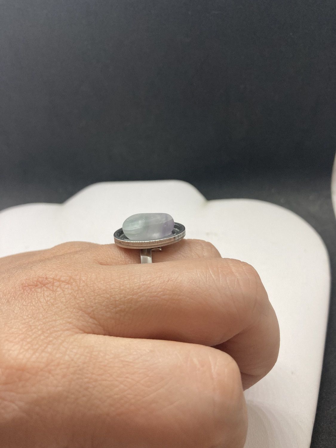 Handmade Rainbow quartz stainless steel ring - size 8 Size ONE SIZE - 4 Thumbnail
