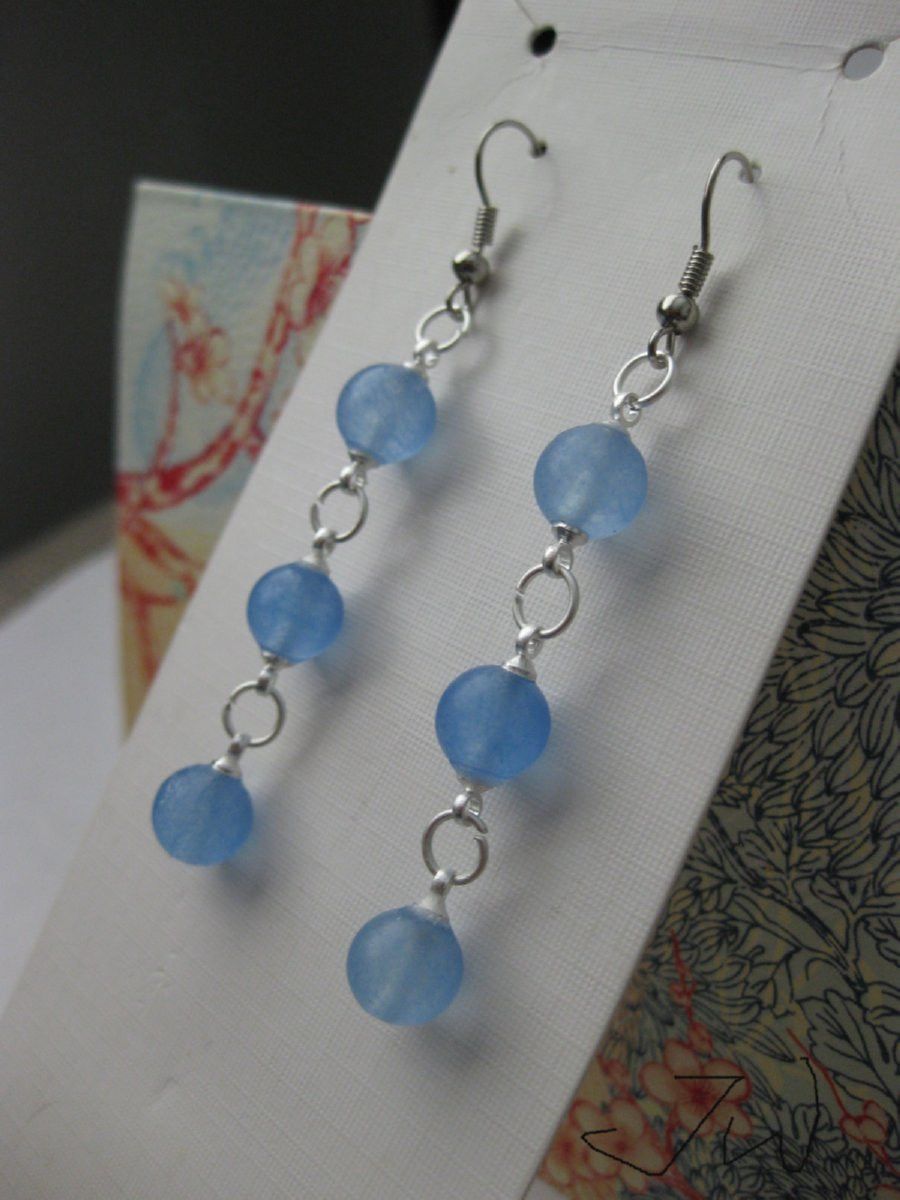 Handmade Blue Crystal Beads Stainless Steel Dangle Earrings Size ONE SIZE - 3 Thumbnail