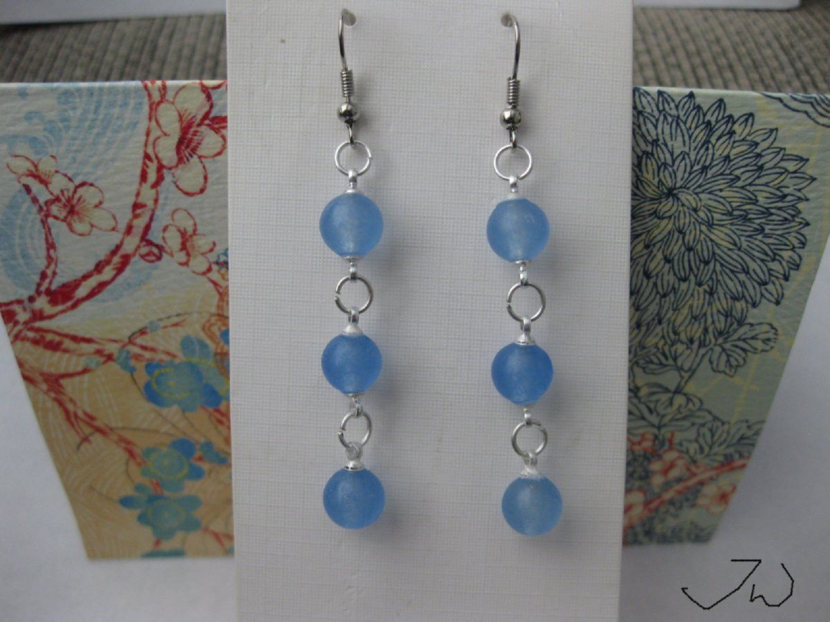 Handmade Blue Crystal Beads Stainless Steel Dangle Earrings Size ONE SIZE - 1 Thumbnail