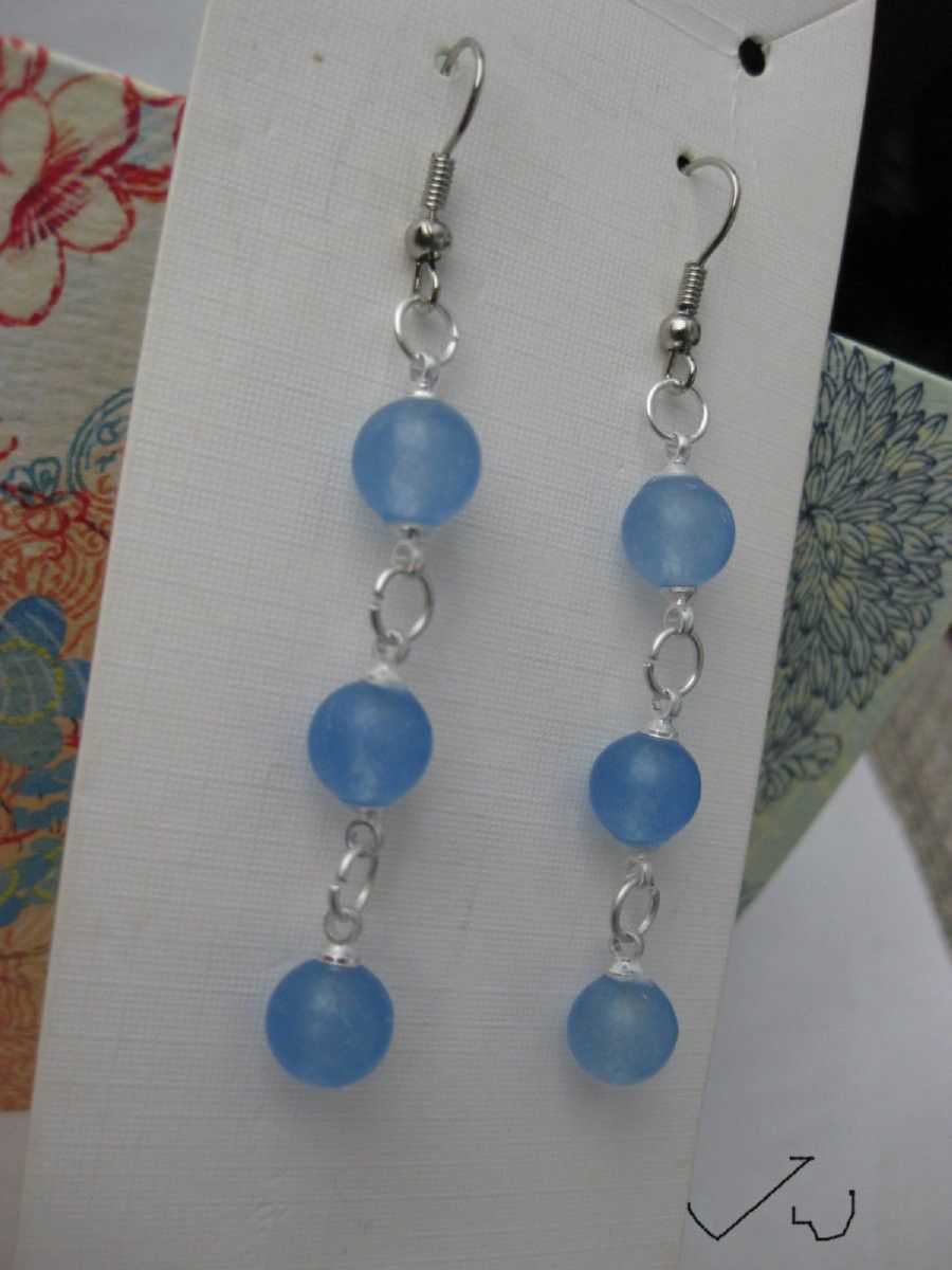 Handmade Blue Crystal Beads Stainless Steel Dangle Earrings Size ONE SIZE - 2 Thumbnail