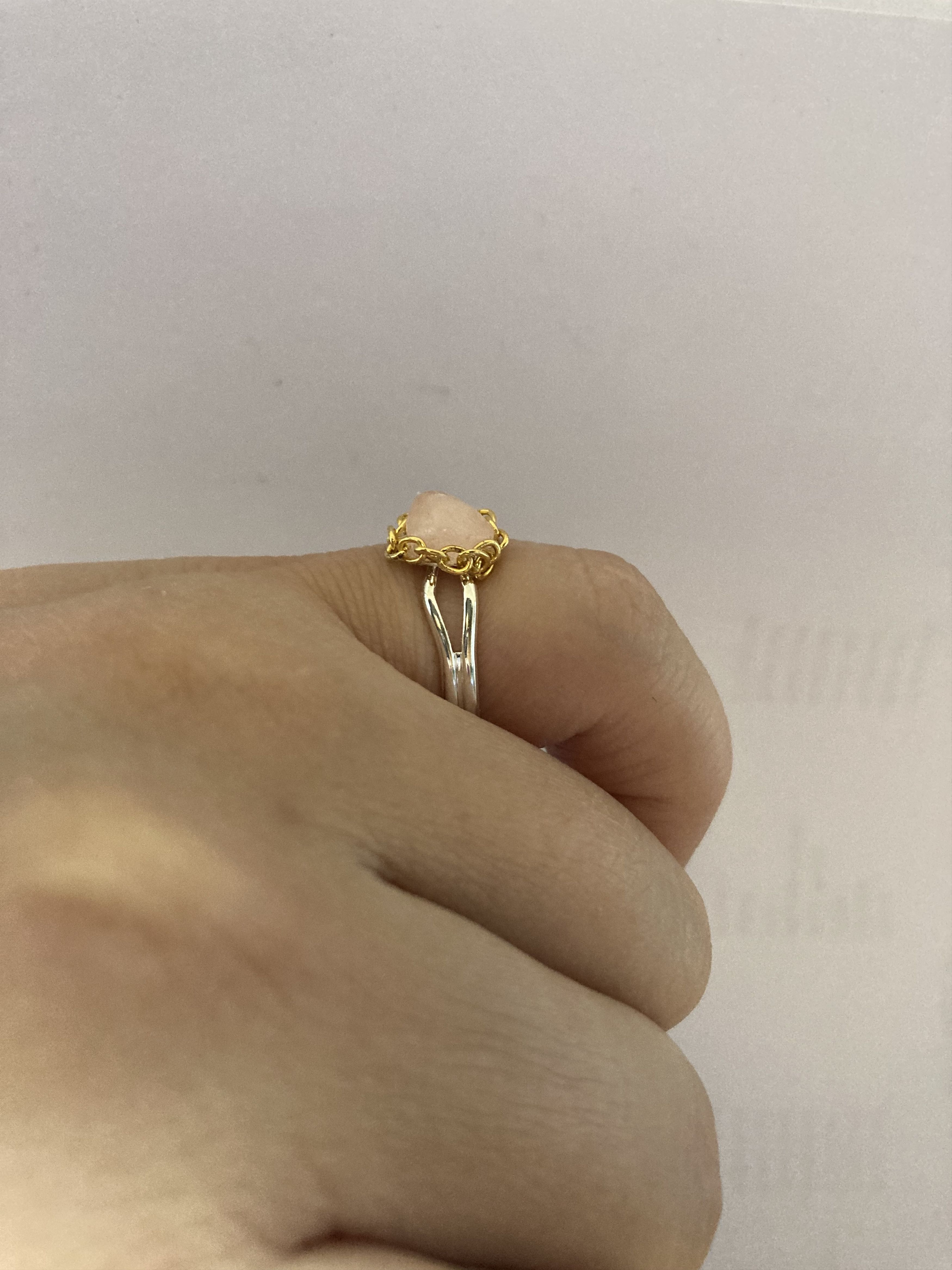 Handmade Rose Quartz stainless steel ring with chain - size 6.25 Size ONE SIZE - 4 Thumbnail