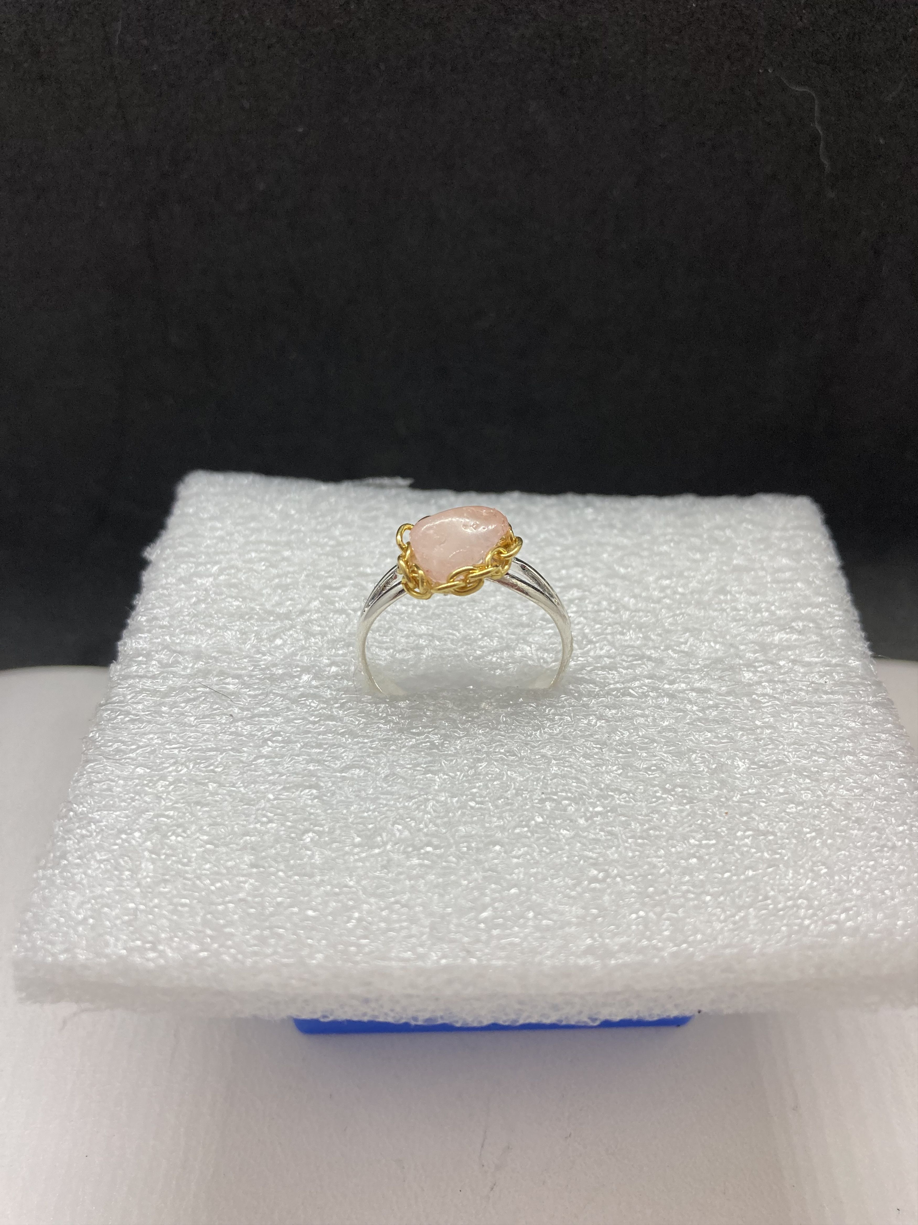 Handmade Rose Quartz stainless steel ring with chain - size 6.25 Size ONE SIZE - 2 Thumbnail
