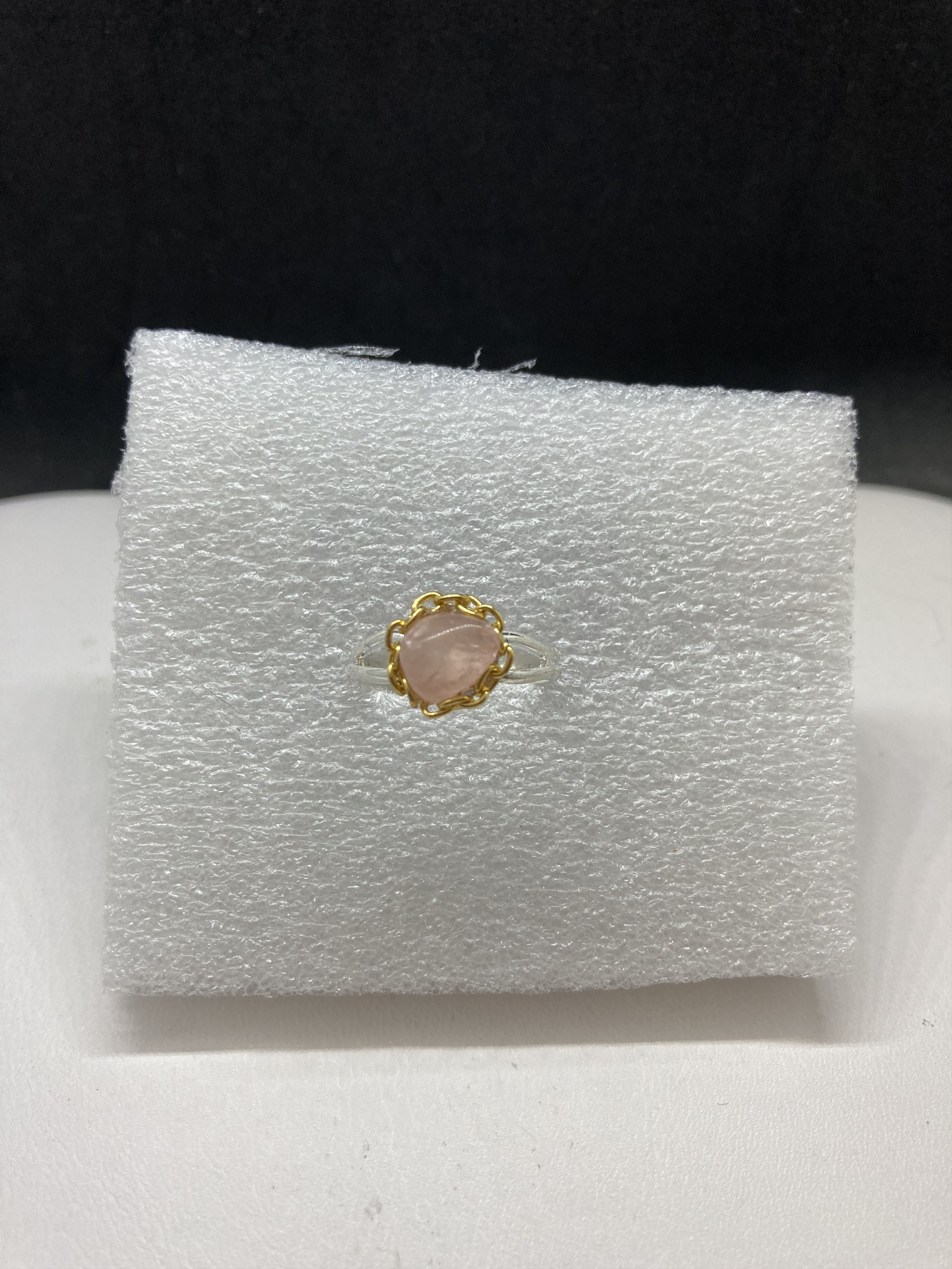 Handmade Rose Quartz stainless steel ring with chain - size 6.25 Size ONE SIZE - 1 Thumbnail
