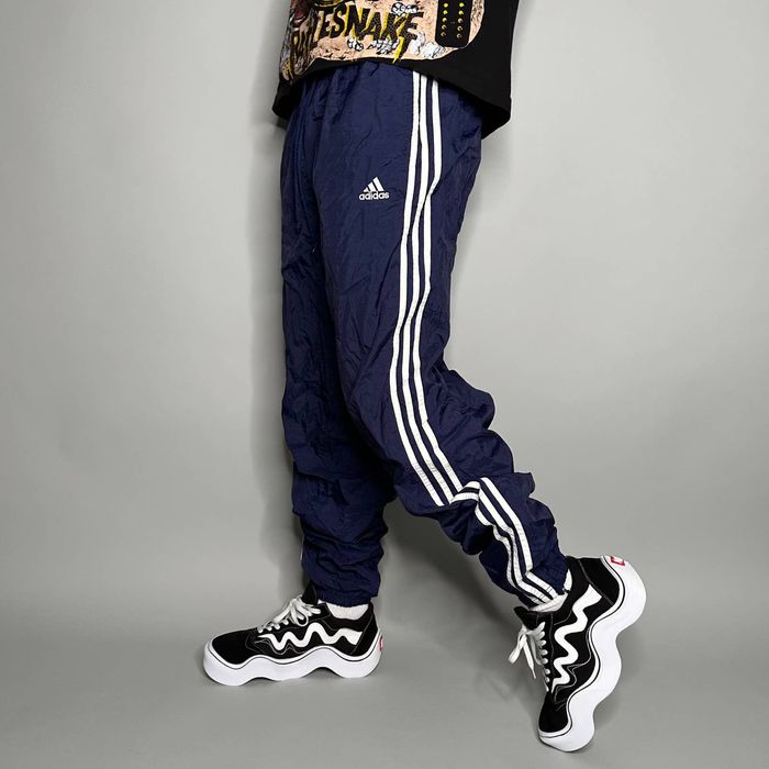 Adidas Vintage Adidas Track Pants Navy Blue Nylon Joggers 90s | Grailed