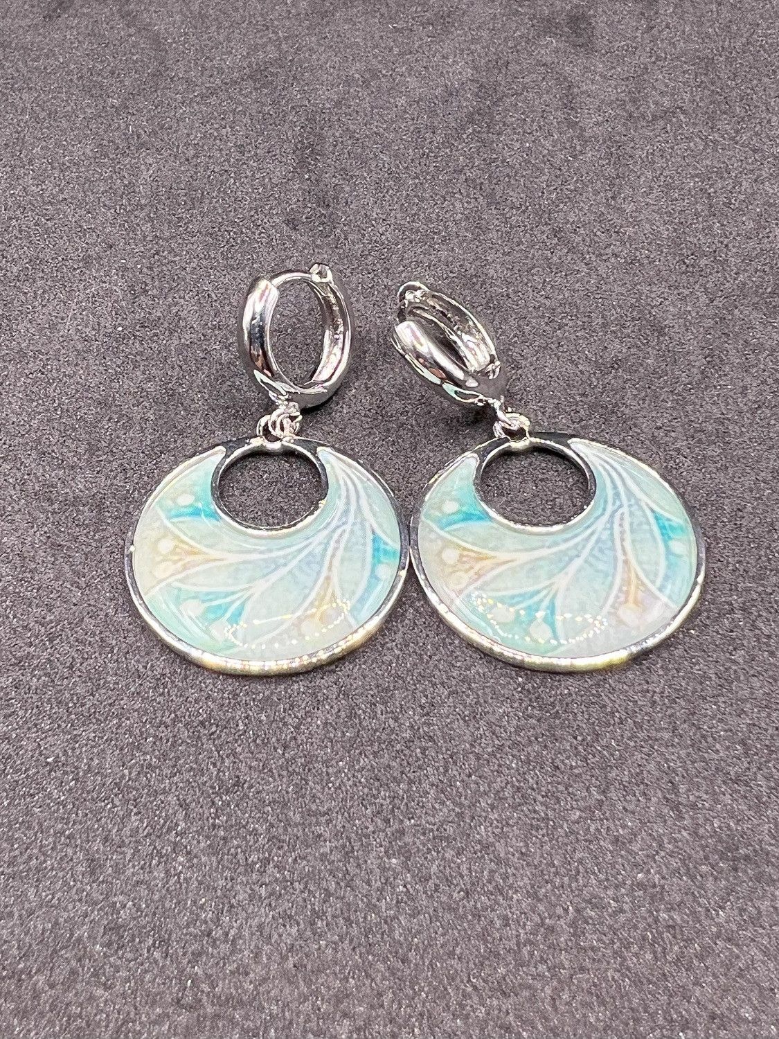 Jewelry Peacock Tail enamel painting hoop earrings Size ONE SIZE - 2 Thumbnail