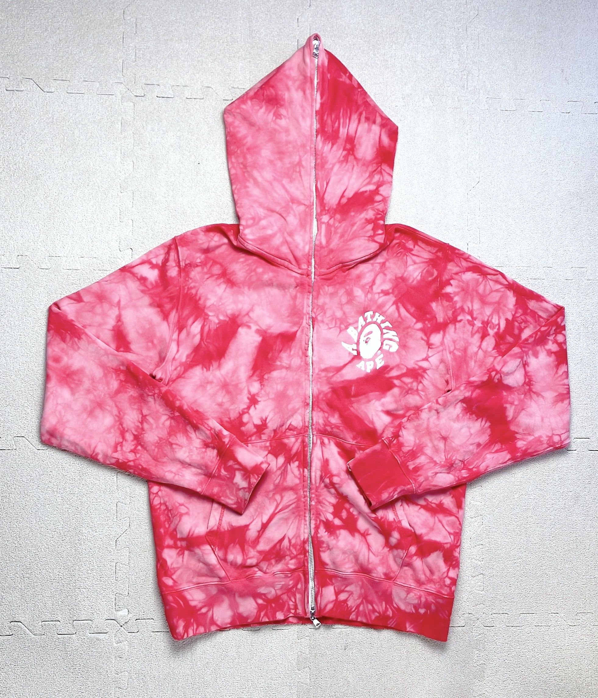 Bape Pink tie dye College Logo Full Zip Hoodie White
