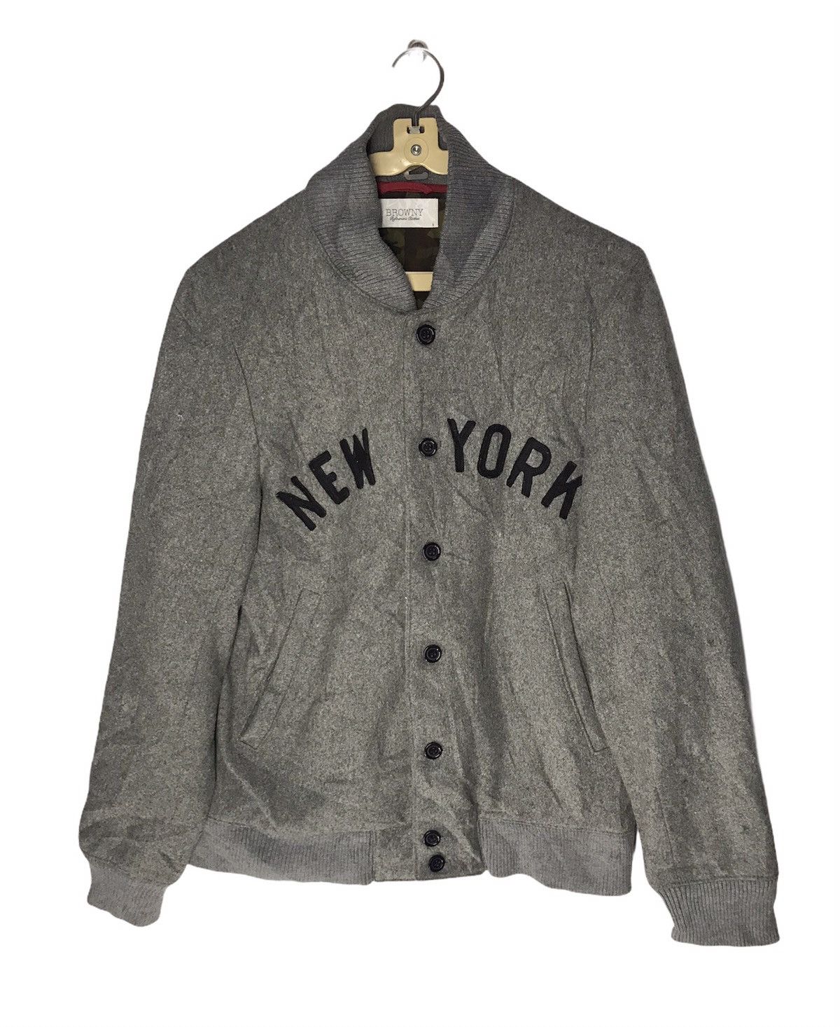 Japanese Brand Browny New York spellout wool button jacket Size US M / EU 48-50 / 2 - 1 Thumbnail