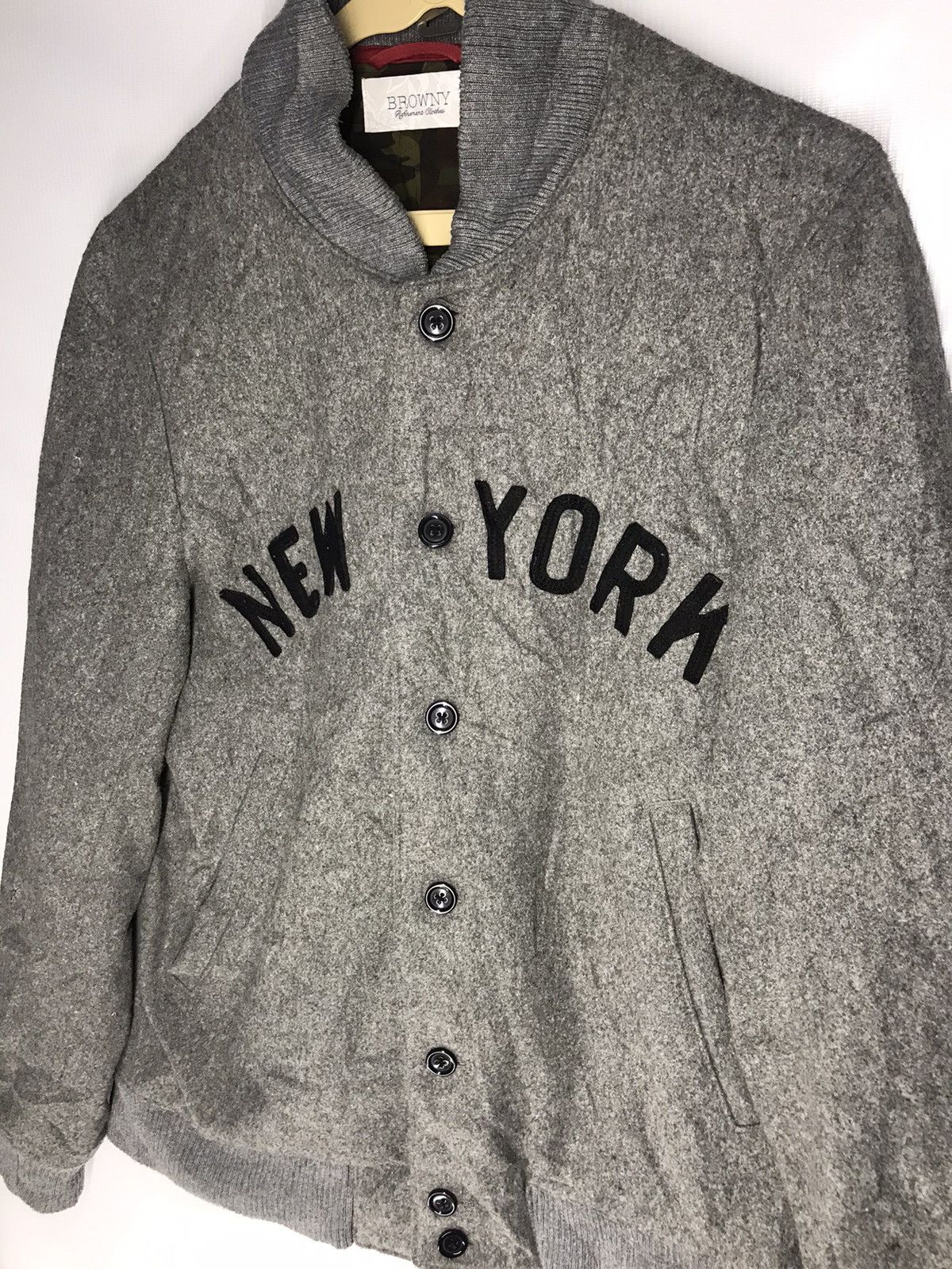 Japanese Brand Browny New York spellout wool button jacket Size US M / EU 48-50 / 2 - 5 Thumbnail