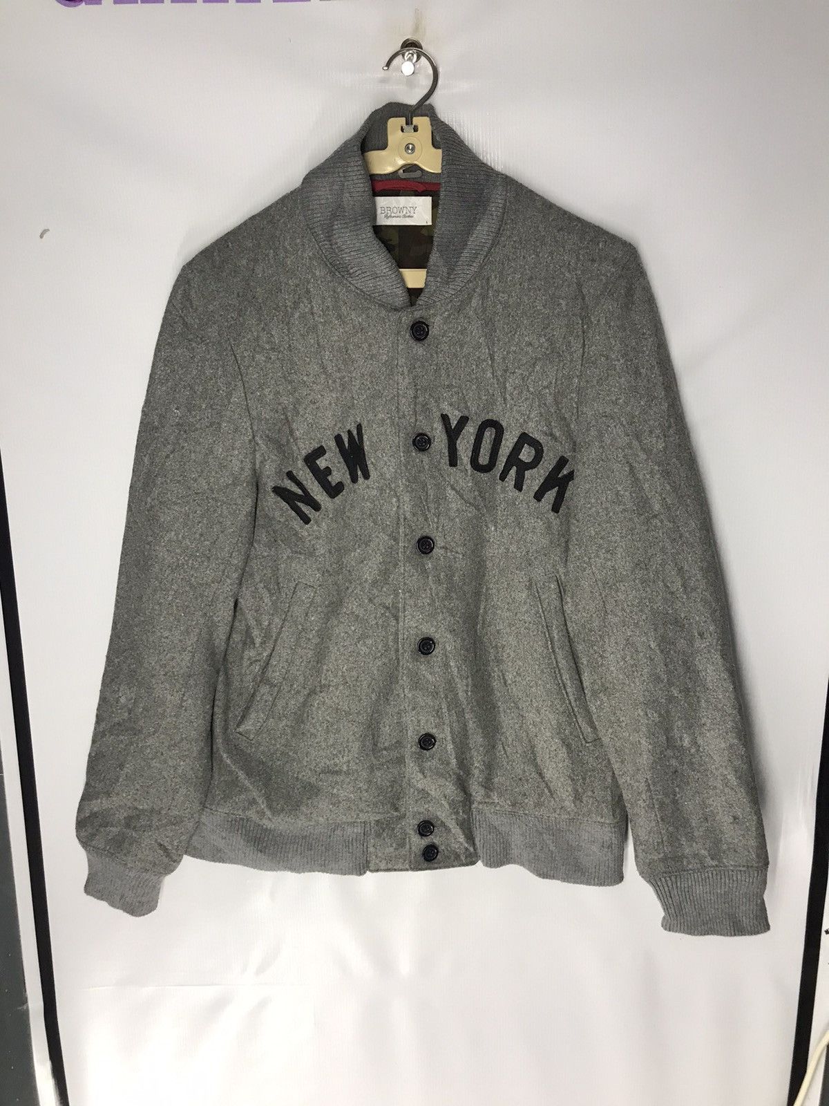 Japanese Brand Browny New York spellout wool button jacket Size US M / EU 48-50 / 2 - 7 Thumbnail