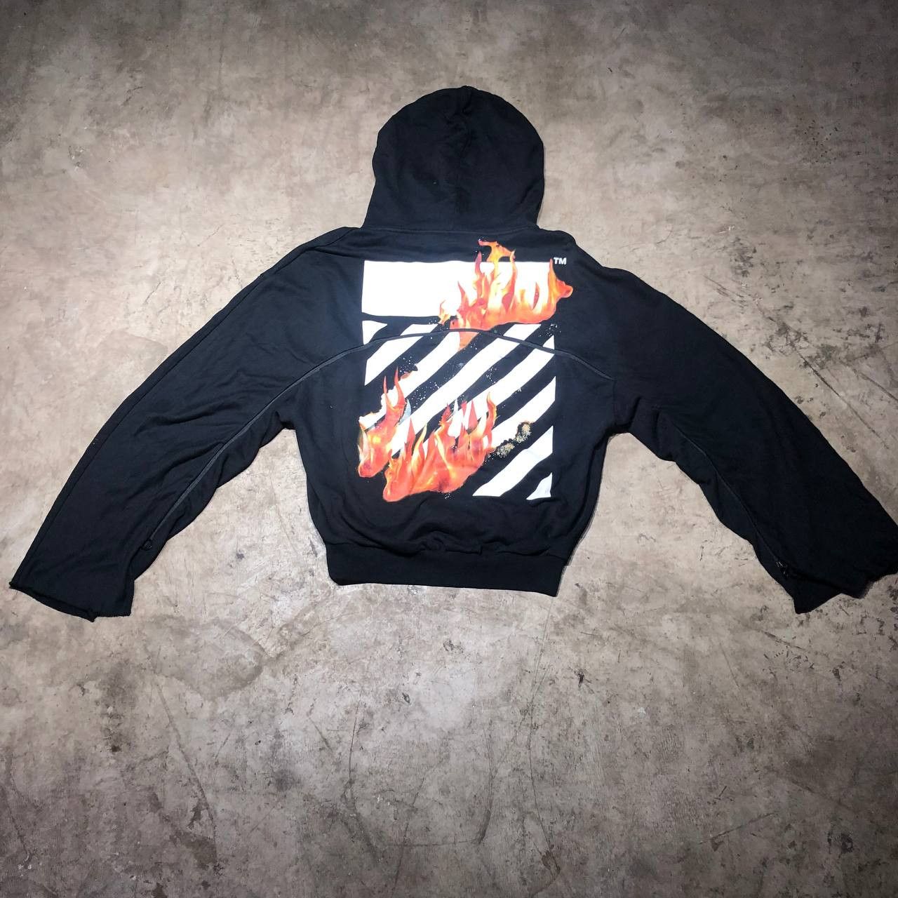 image of Off White Off-White Diagonal Fire Back Zipper Hoodie in Black, Men's (Size 2XL)