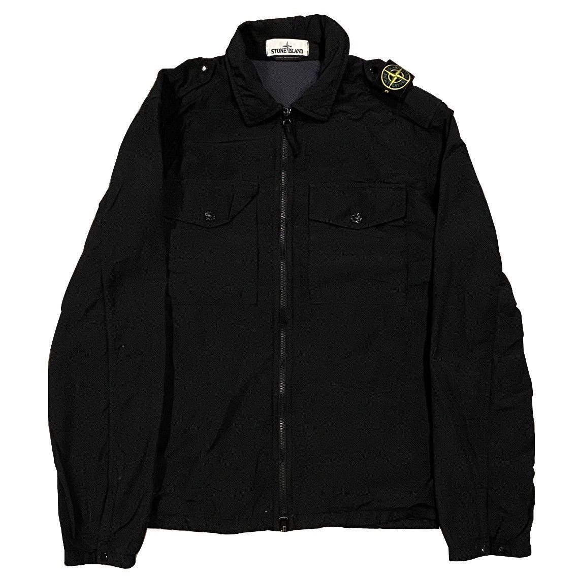 image of Stone Island Military Black Zip Up Nylon Patch Jacket, Men's (Size Medium)
