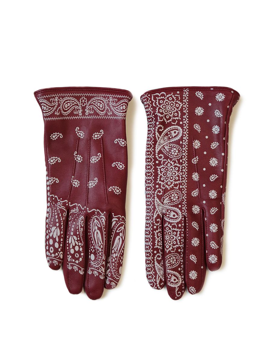 Pre-owned Kapital Leather Printed Bandana Glove In Red