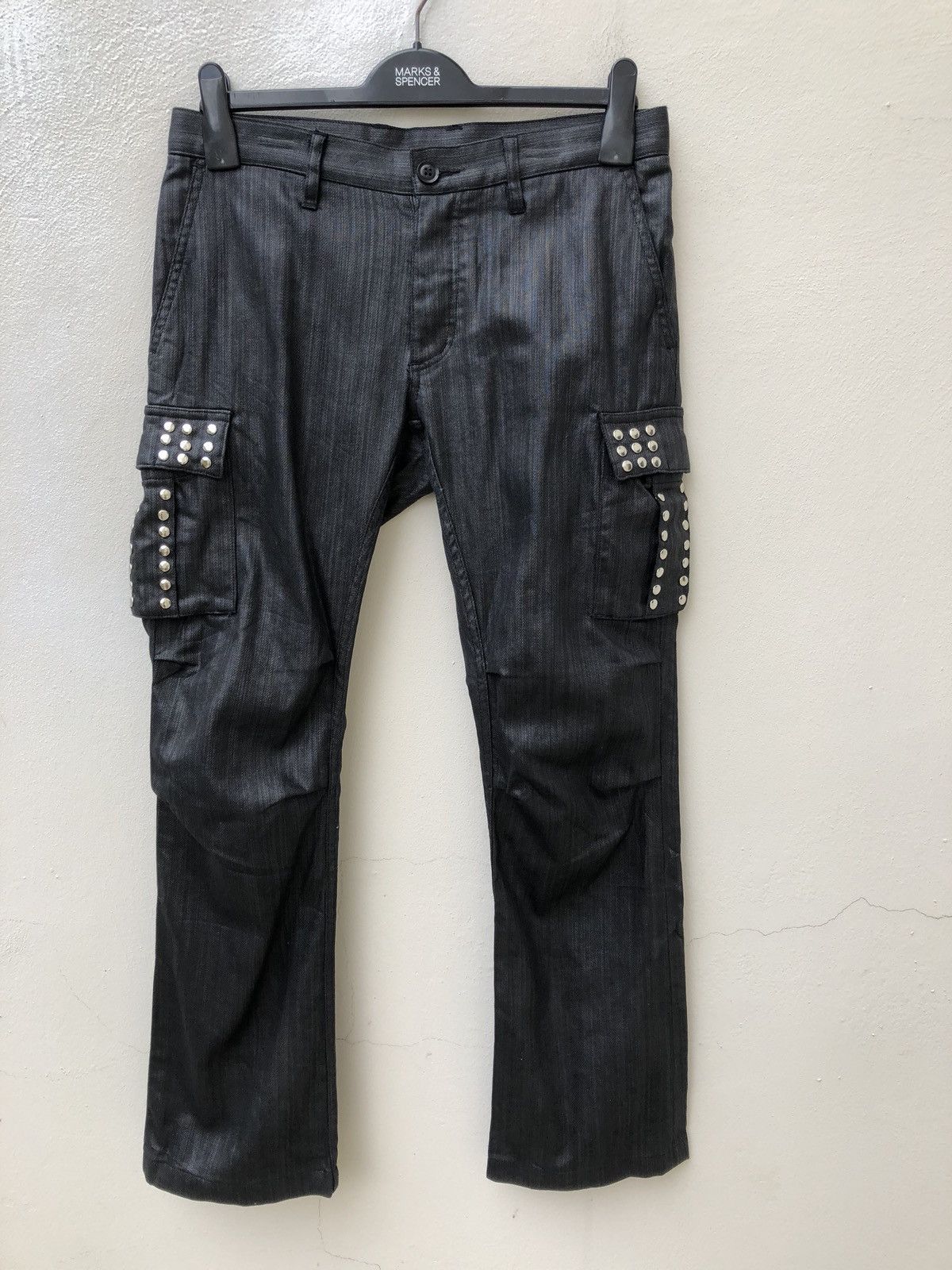 Man Of Moods Man Of Moods Japan Waxed Black Cargo Flare Trouser Pant Size US 30 / EU 46 - 6 Thumbnail