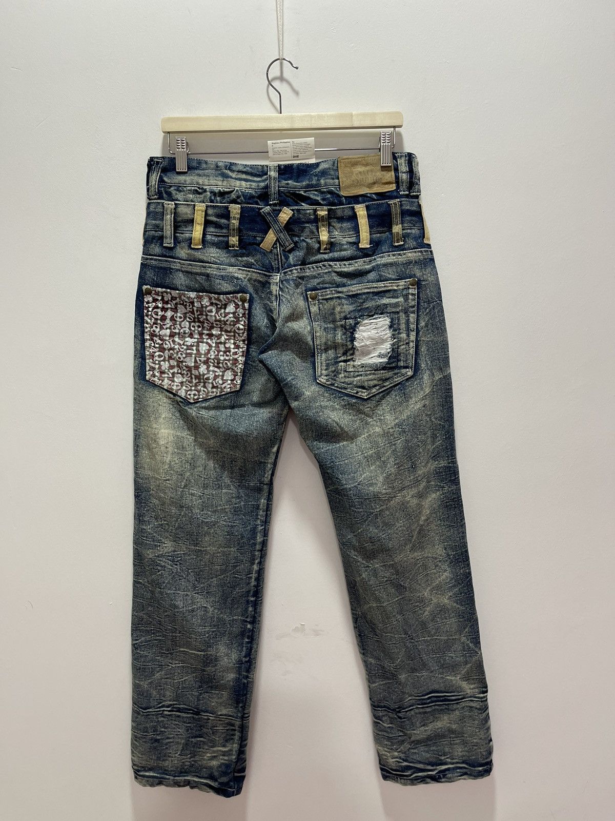 Japanese Brand VINTAGE DOUBLE WAIST RIPPED PATCHWORK STYLE DISTRESSED JEANS Size US 32 / EU 48 - 10 Thumbnail