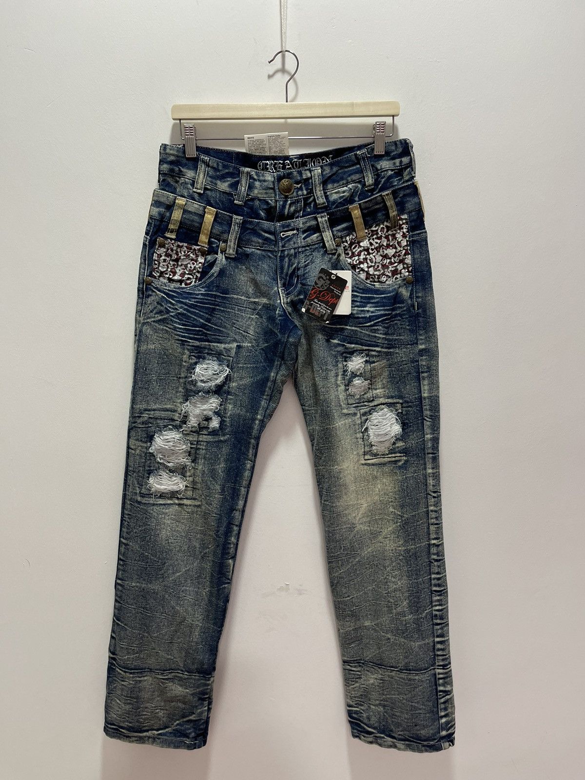 Japanese Brand VINTAGE DOUBLE WAIST RIPPED PATCHWORK STYLE DISTRESSED JEANS Size US 32 / EU 48 - 1 Thumbnail