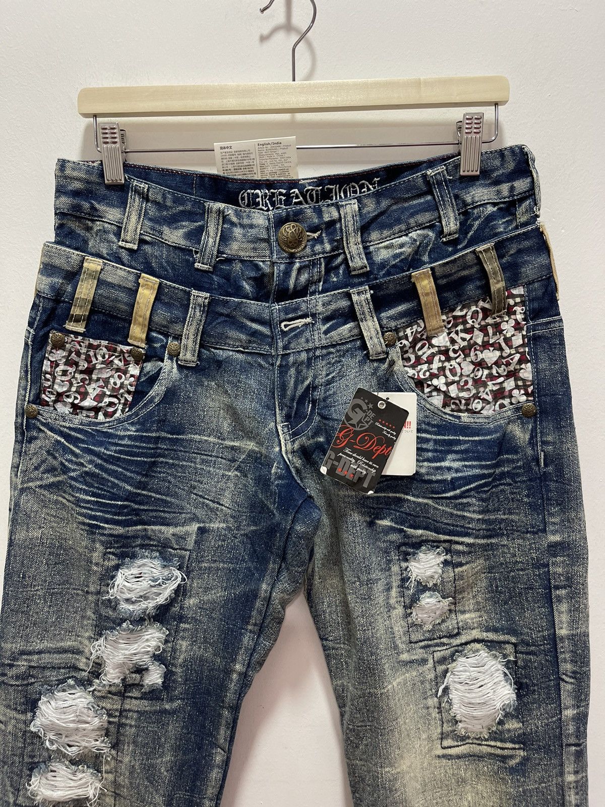 Japanese Brand VINTAGE DOUBLE WAIST RIPPED PATCHWORK STYLE DISTRESSED JEANS Size US 32 / EU 48 - 4 Thumbnail