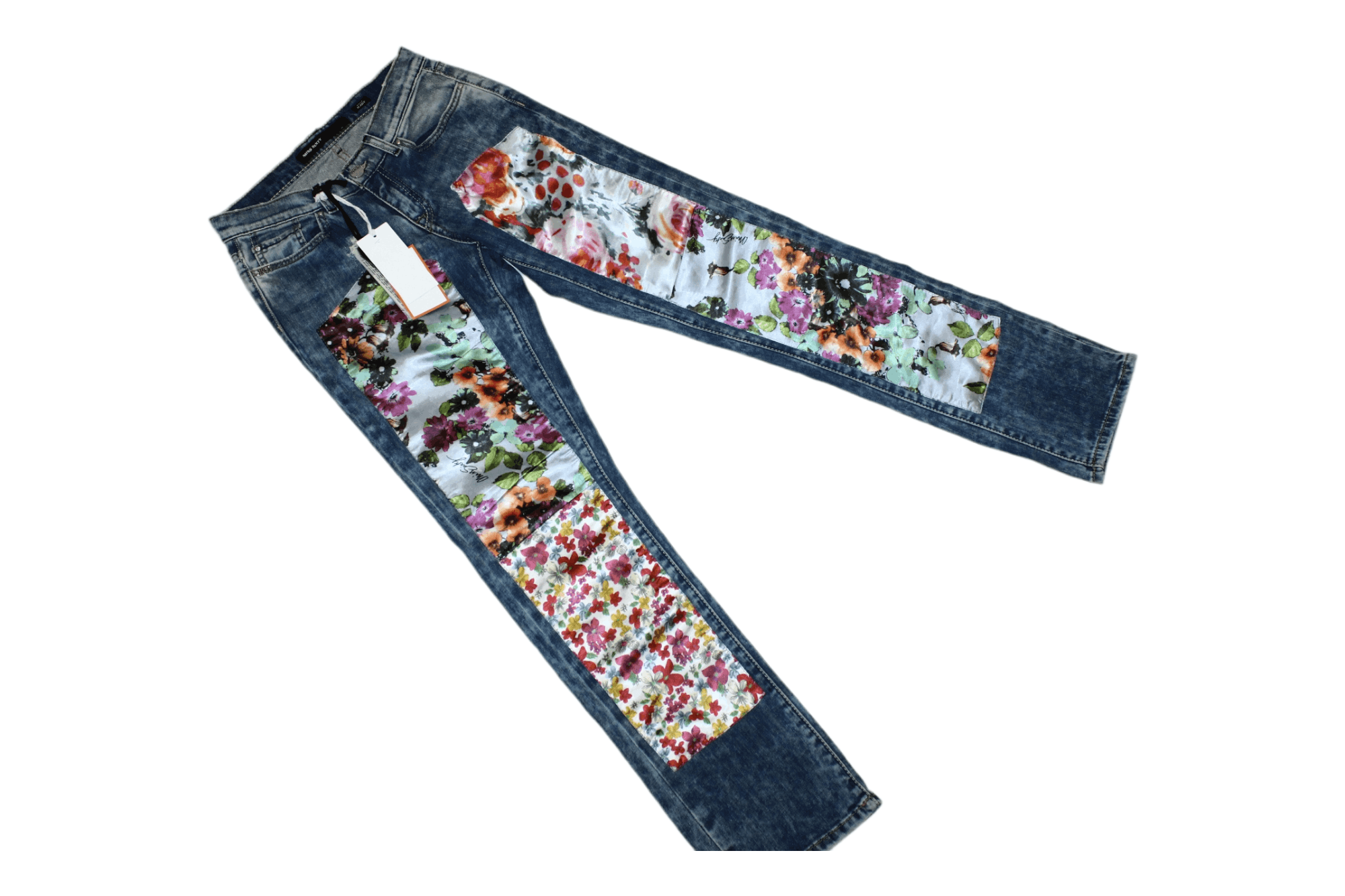 Beauty Beast VTG💥 Miss Sixty x Swarovski Floral Satin trim skinny Jeans Size US 28 / EU 44 - 2 Thumbnail