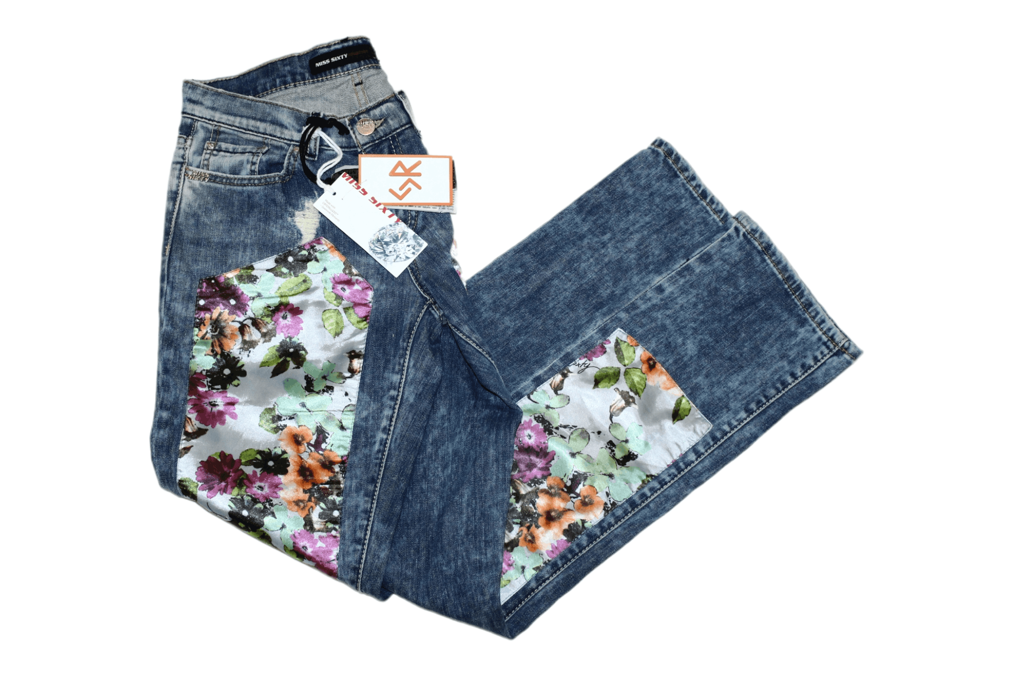 Beauty Beast VTG💥 Miss Sixty x Swarovski Floral Satin trim skinny Jeans Size US 28 / EU 44 - 1 Thumbnail