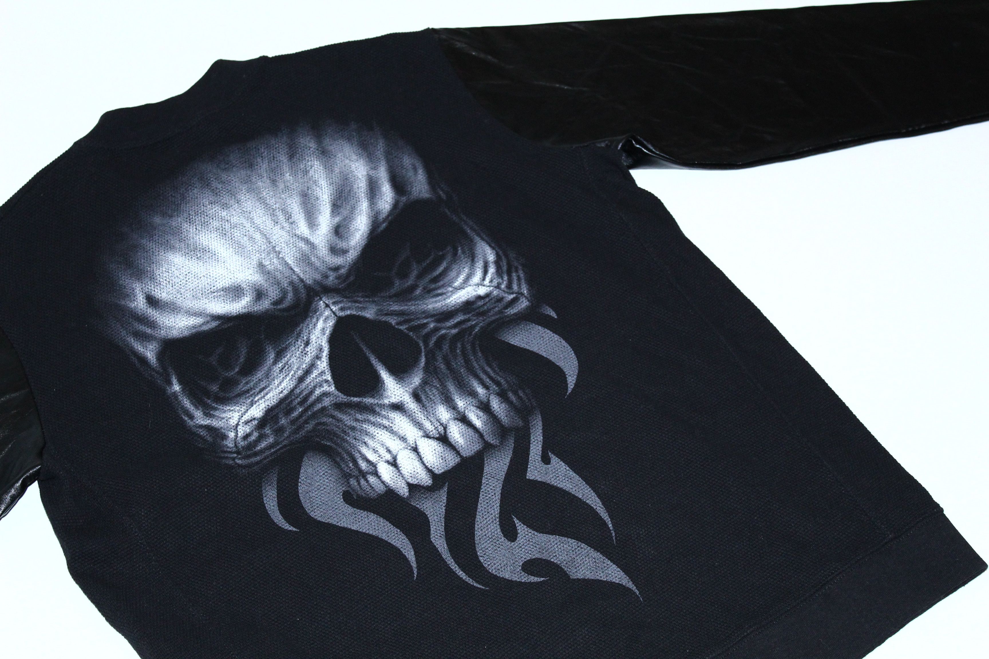 Beauty Beast VTG💥 Spiral Skull Smoke Zipper. Faux Leather Sleeve Size US XL / EU 56 / 4 - 6 Thumbnail